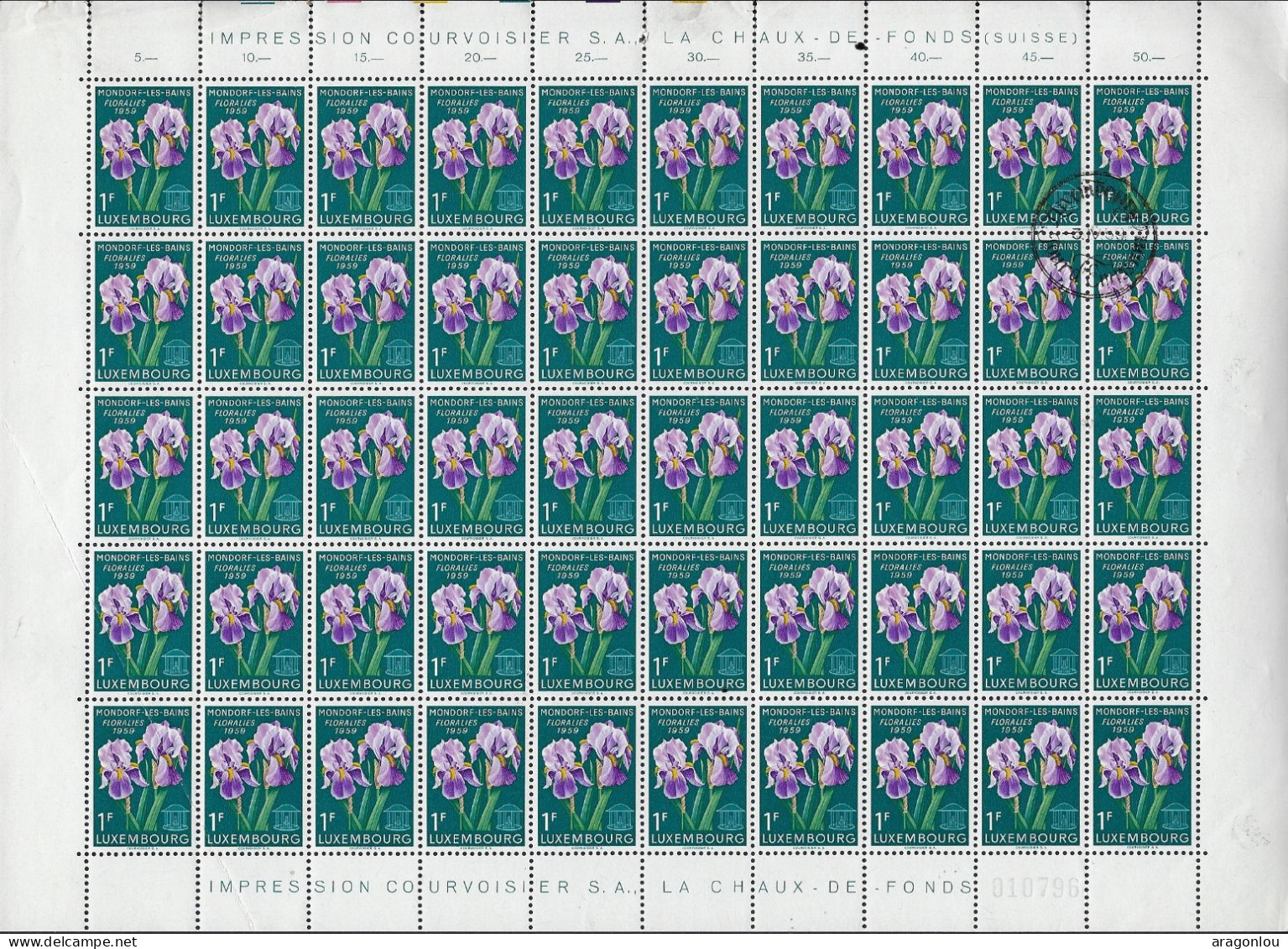 Luxembourg - Luxemburg -  Feuille à 100 Timbres 1Fr   Mondorf-les-Bains  Floralies   1959 - Full Sheets