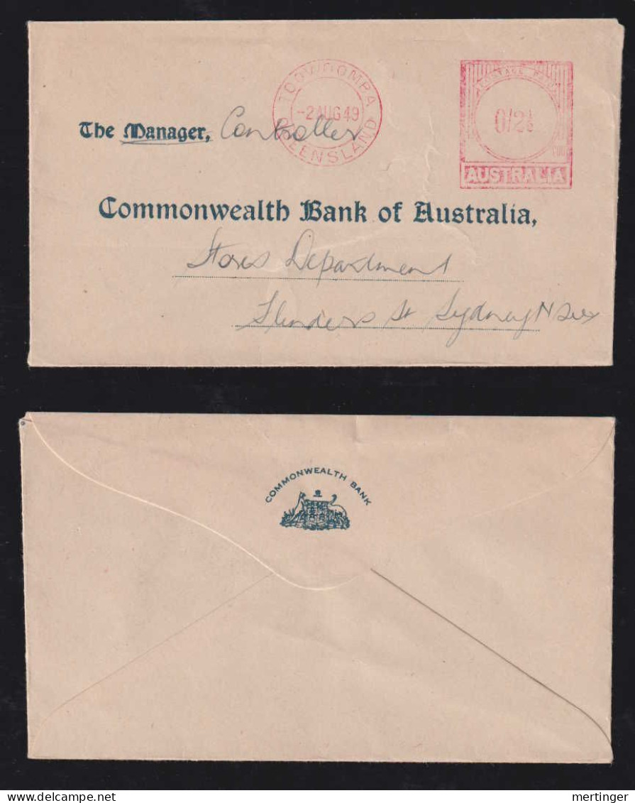 Australia 1949 Meter Cover 2½p TOOWOOMBA X SYDNEY Commonwealth Bank - Covers & Documents