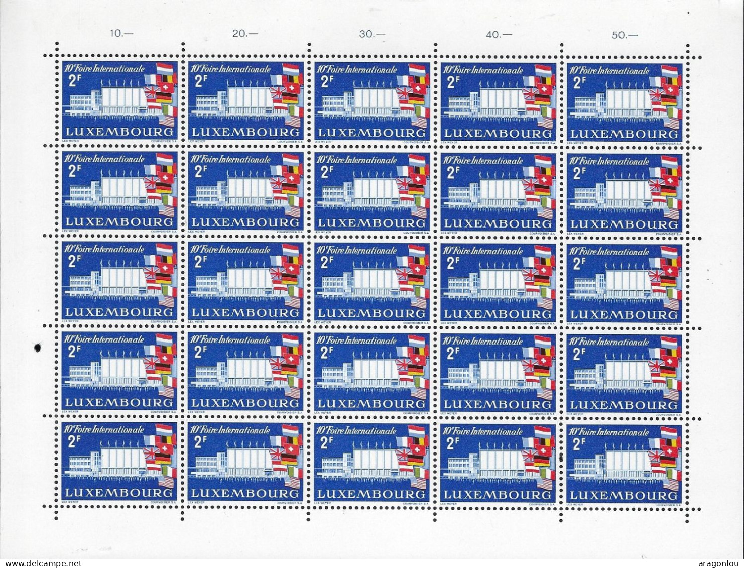 Luxembourg - Luxemburg -  Feuille à 50 Timbres  2 Fr,  10ième Foire Internationale , Luxembourg   1958 - Ganze Bögen