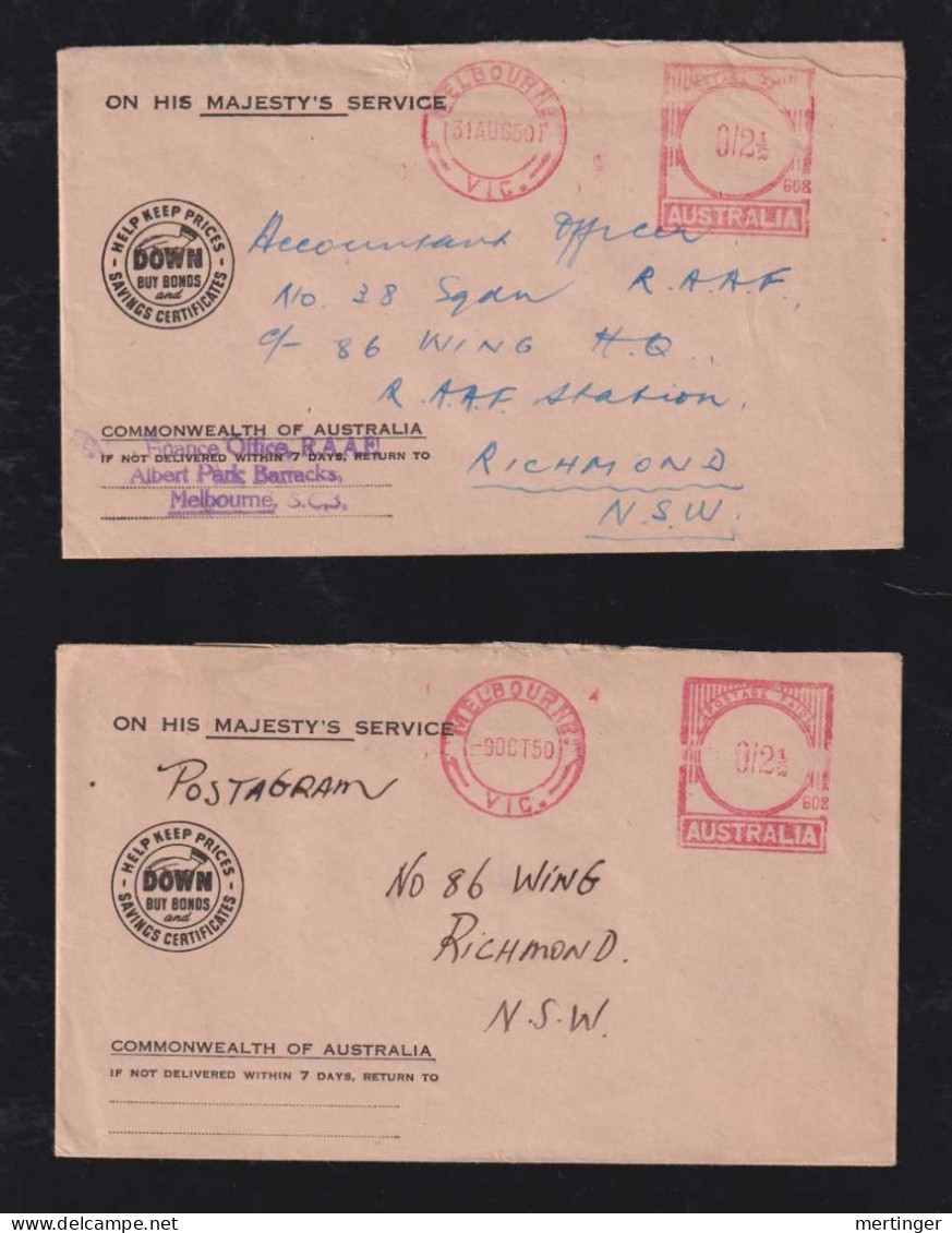 Australia 1950 2 Meter Cover 2½p MELBOURNE X RICHMOND Help Keep Prices Down Buy Bonds - Briefe U. Dokumente