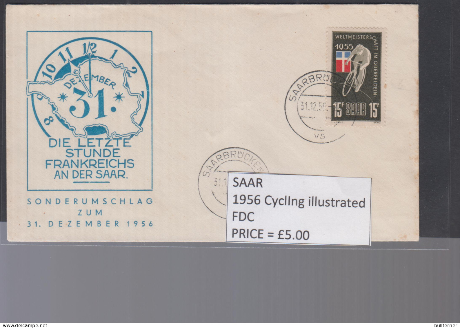 SAAR - 1956- - CYCLE RACE ILLUSTRATED FIRST DAY COVER  - FDC