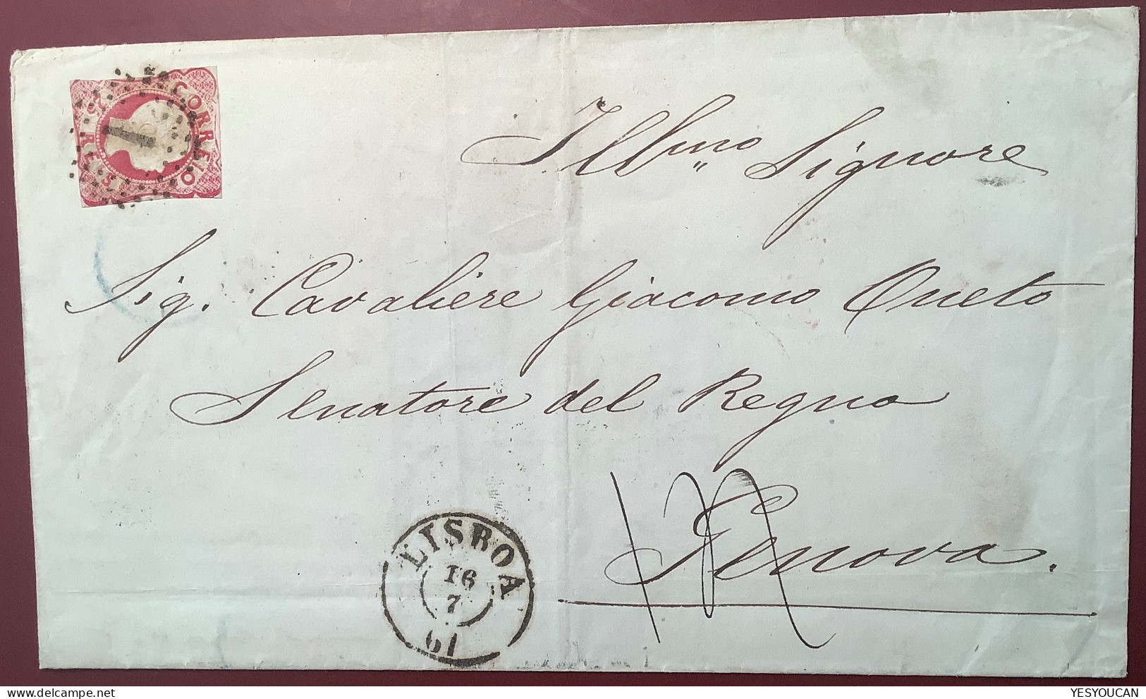 Portugal 25r LISBOA 1861 Cover To GENOVA, ITALIA 12decimi Postage Due (lettre Sardaigne Sardinia Sardegna Italy Lettera - Cartas & Documentos