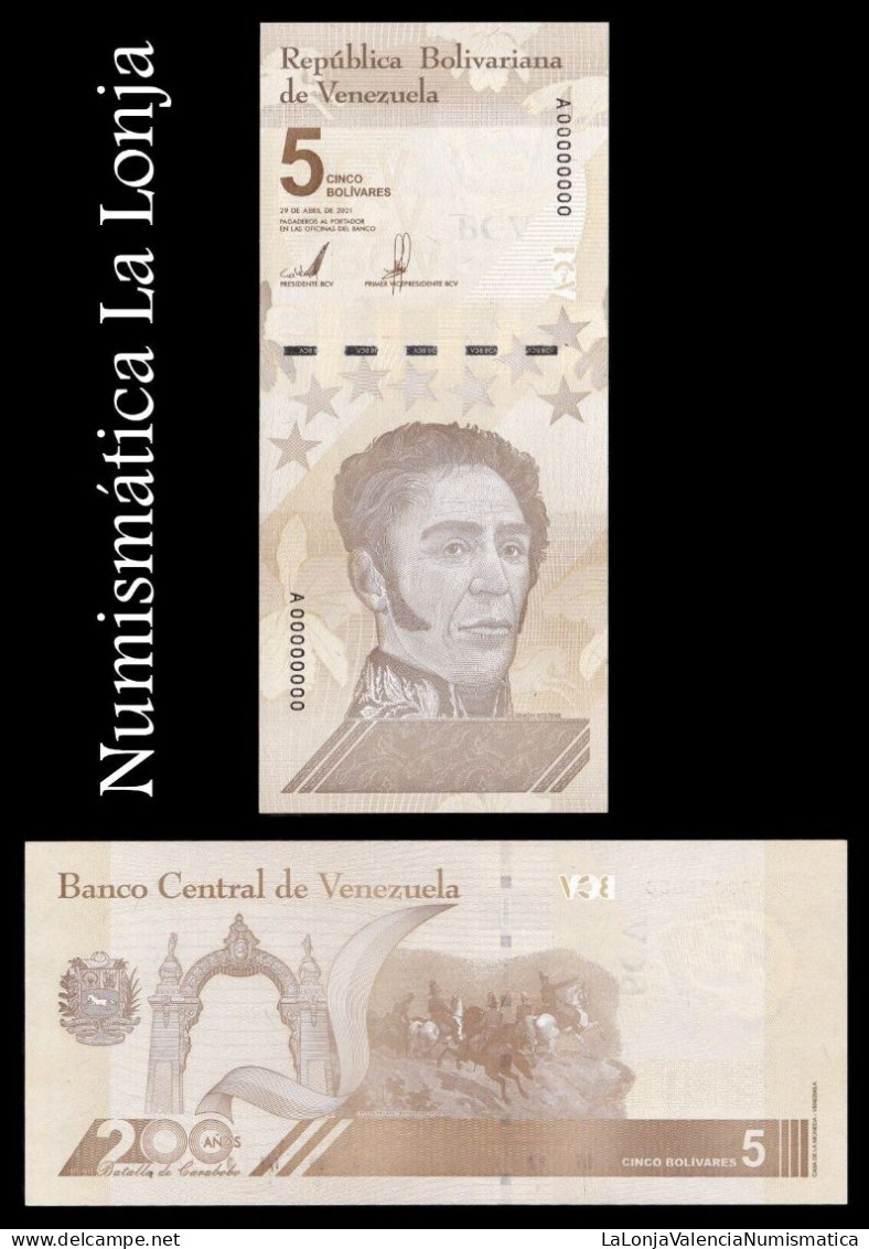 Venezuela 5 Bolívares Digital Commemorative 2021 Pick 115 Prueba Muestra Sc Unc - Venezuela