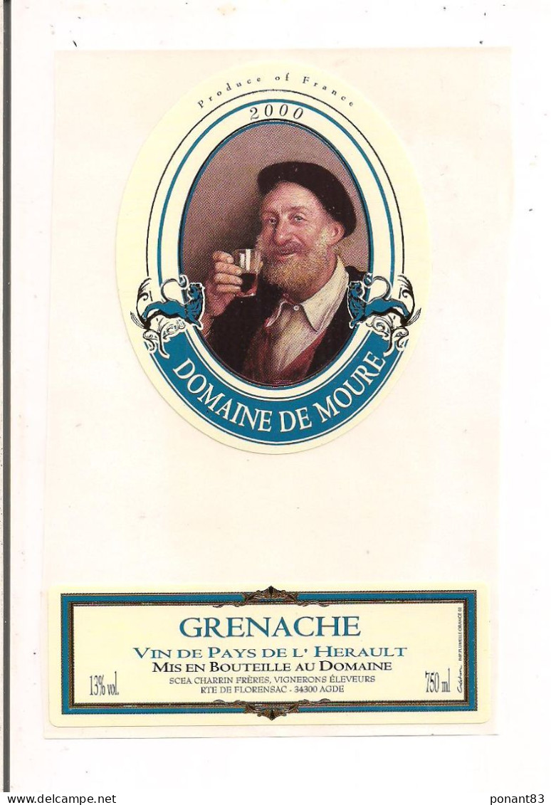 EtiquetteDomaine De Moure 2000 - Grenache - Vin De Pays De L'Hérault - Agde - - Other & Unclassified