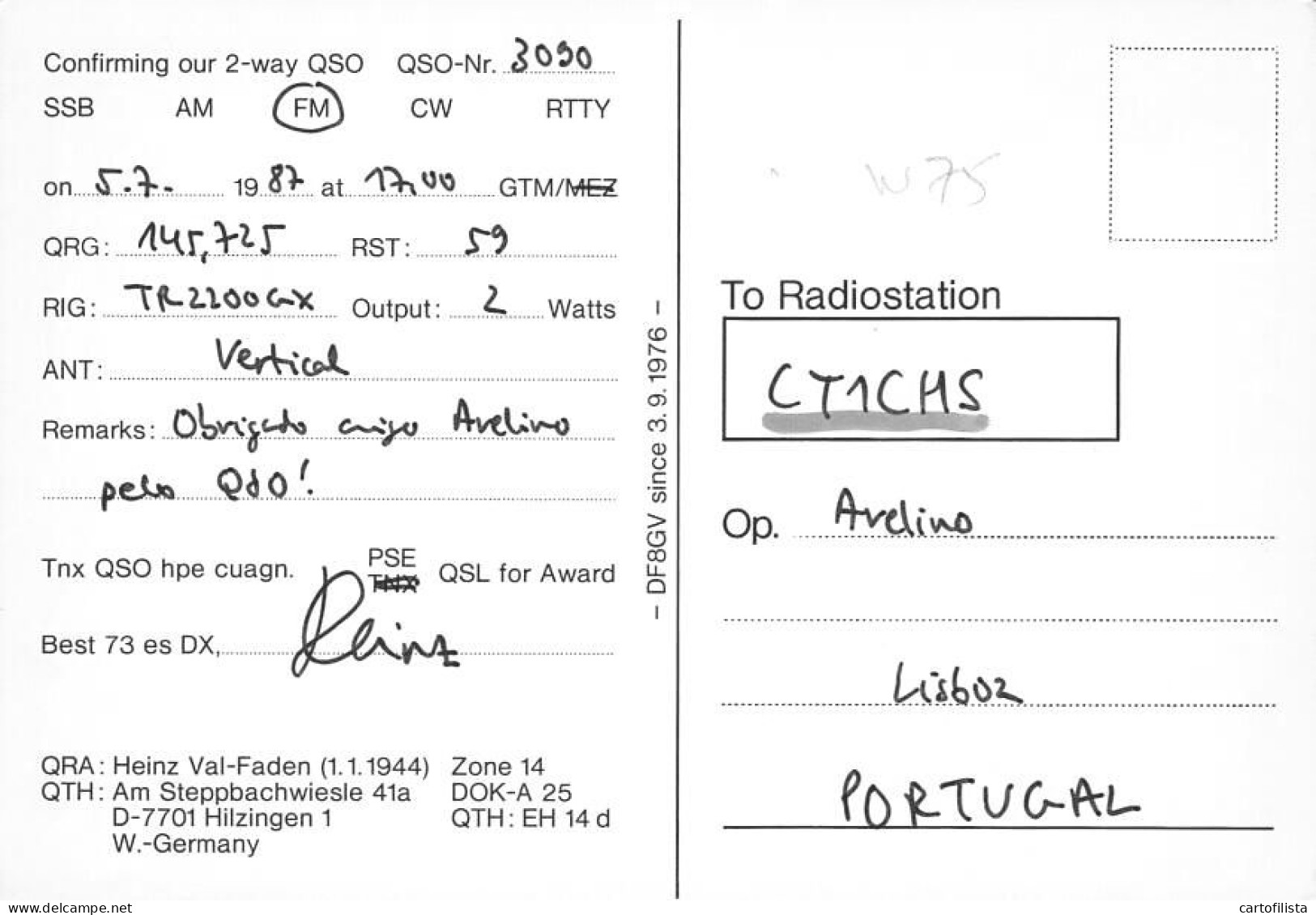 QSL Card - GERMANY, HILZINGEN - 1987  ( 2 Scans ) - Radio Amateur