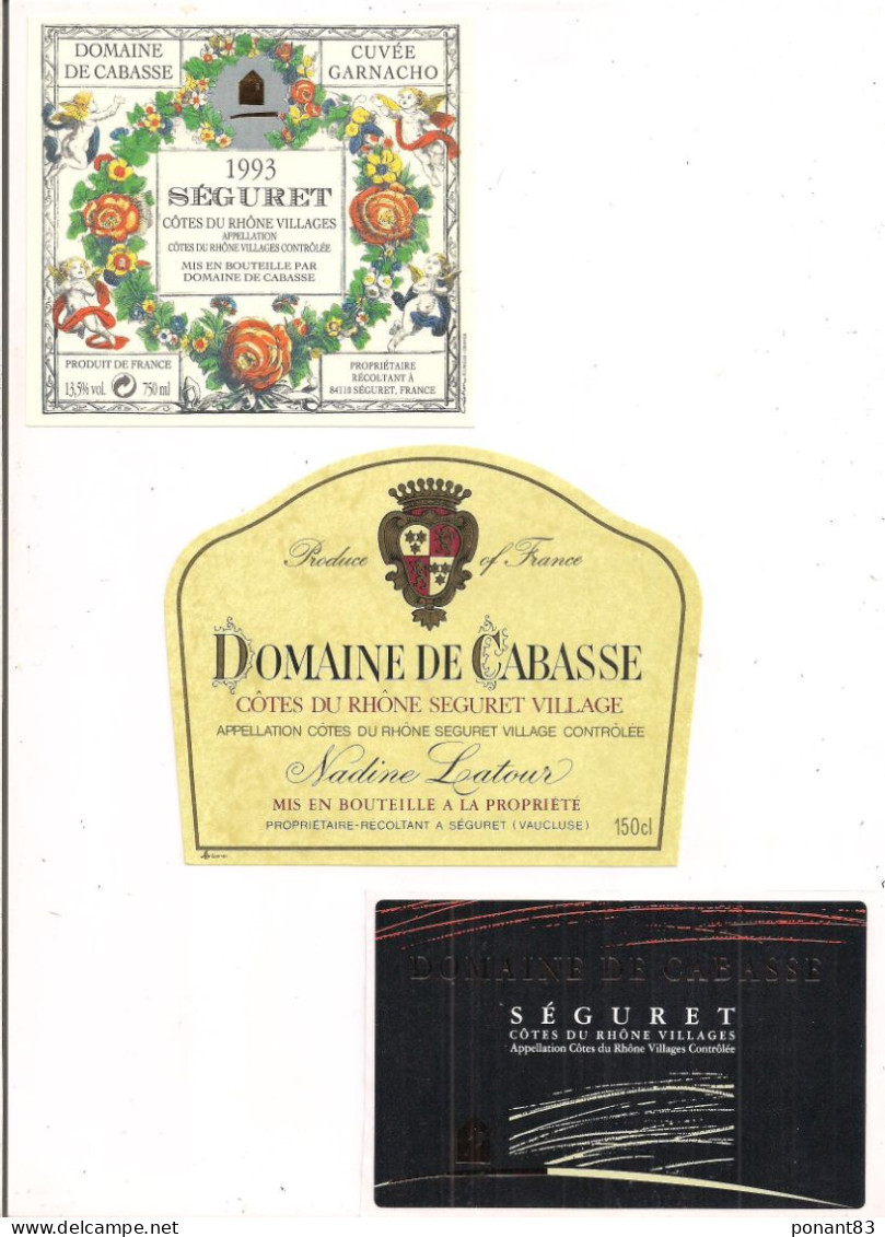 Etiquettes COTES Du RHONE 1993 Domaine De Cabasse - Séguret Cuvée Garnacho, Nadine Latour - - Côtes Du Rhône