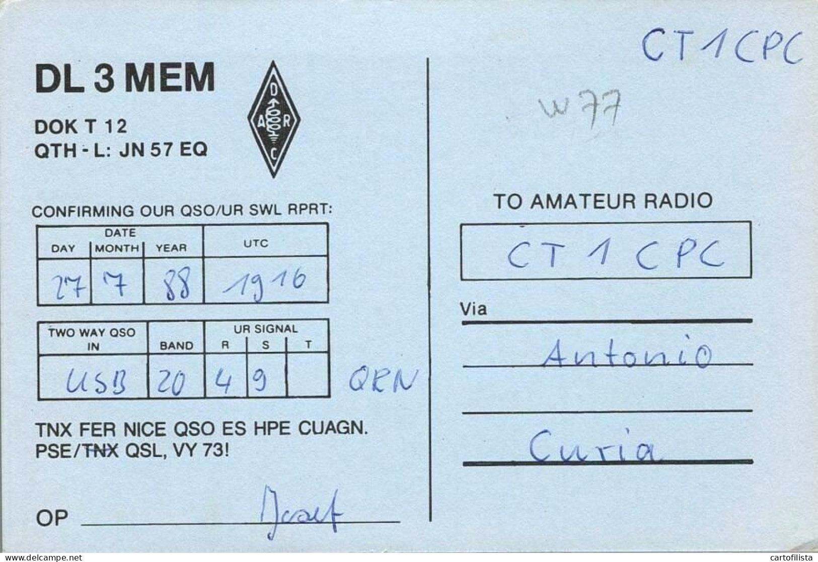 QSL Card - GERMANY, SULZBERG - 1988  ( 2 Scans ) - Radio Amateur