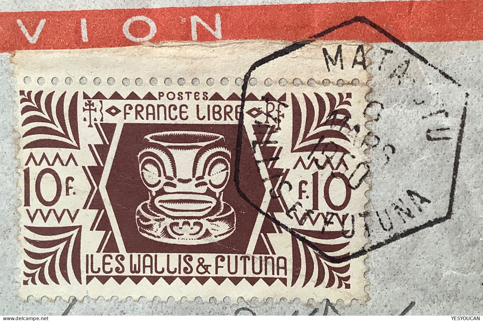 MATA UTU 1950 10f FRANCE LIBRE (1944) Rare Seul Sur Lettre Par Avion>St Ouen (Iles Wallis Et Futuna Cover London Issue - Brieven En Documenten