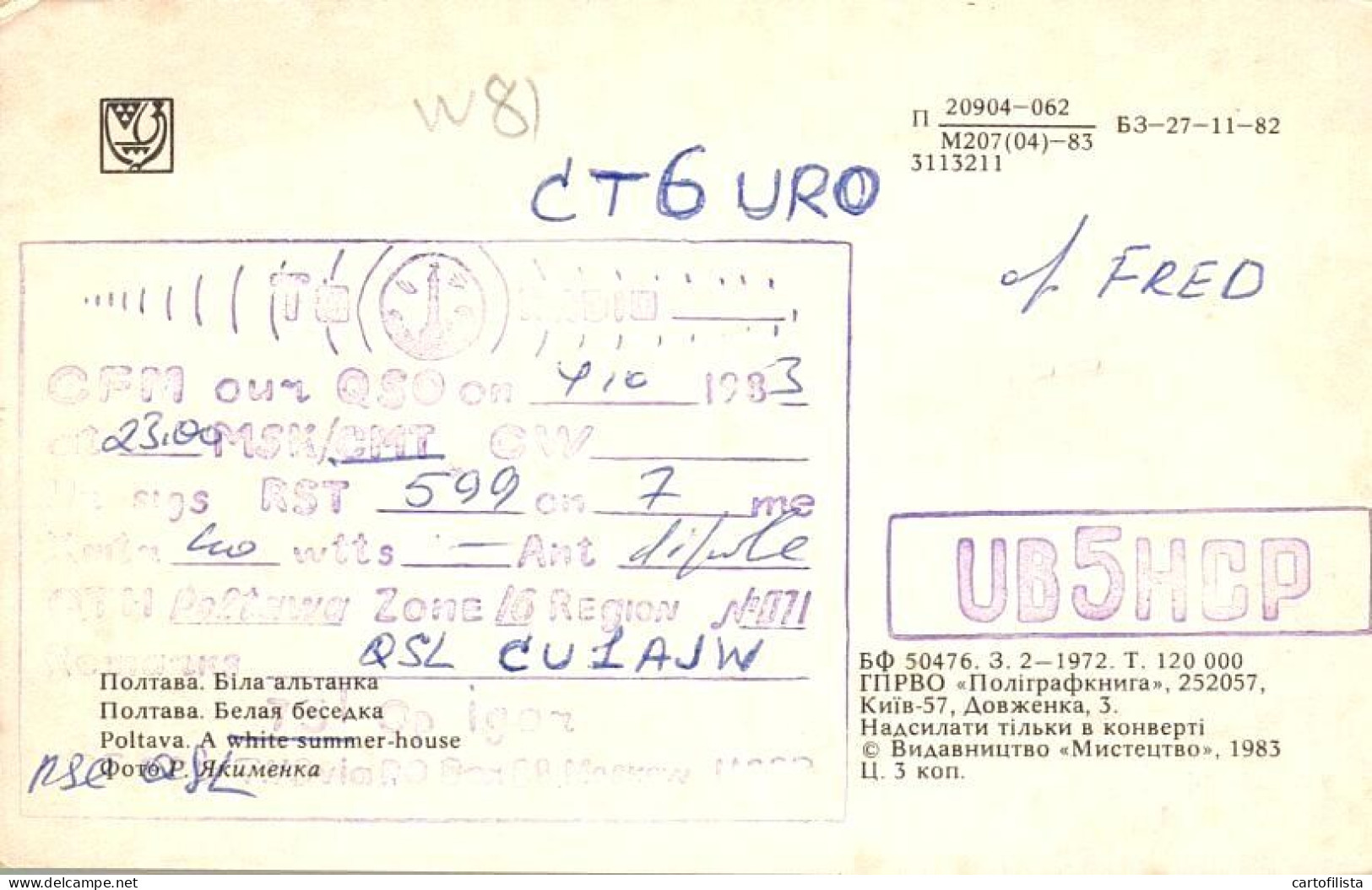 QSL Card - USSR - UCRANIA, POLTAWA 1983  ( 2 Scans ) - Radio Amateur