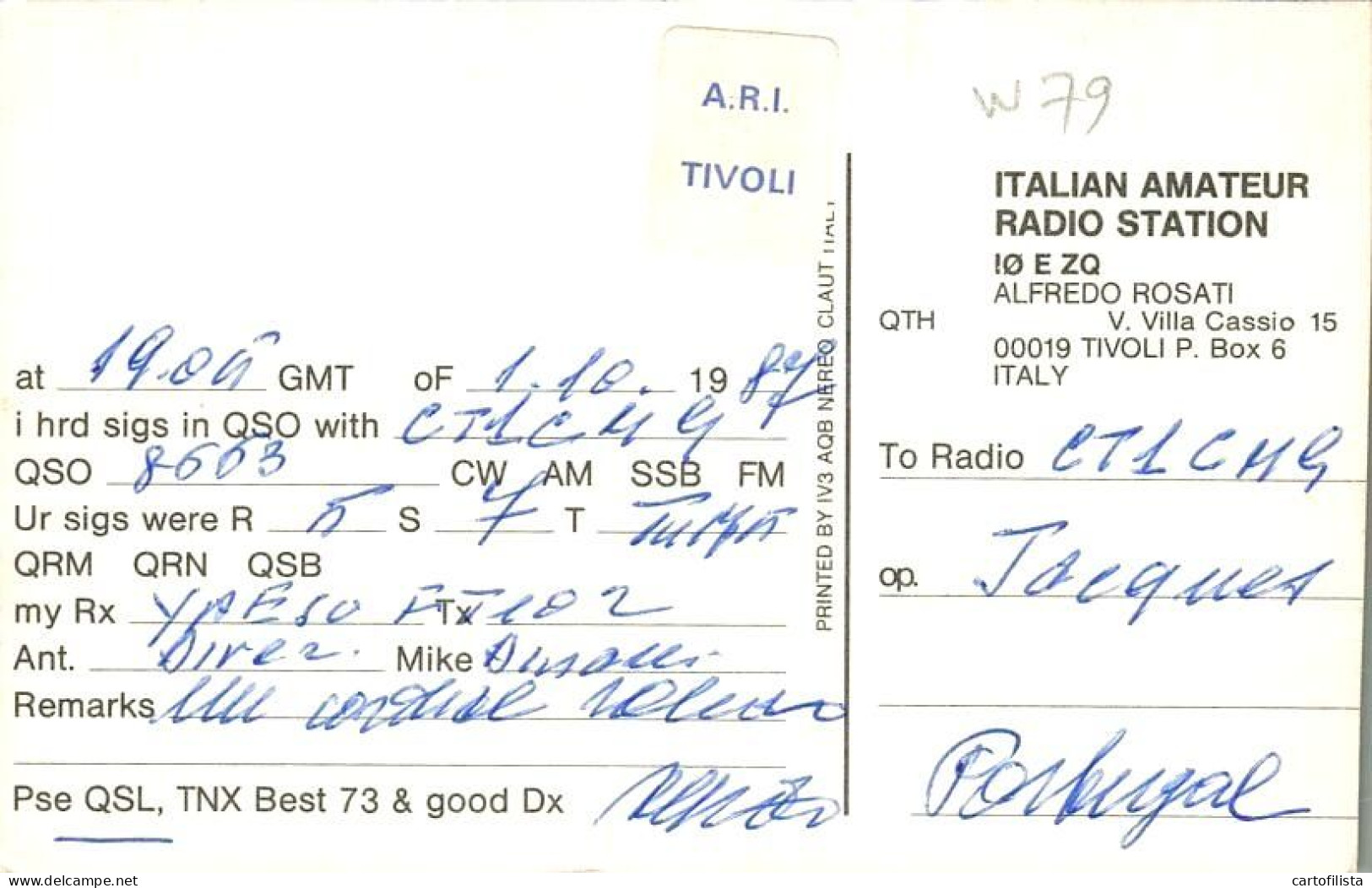 QSL Card - ITALY, TIVOLI 1987  ( 2 Scans ) - Radio Amateur