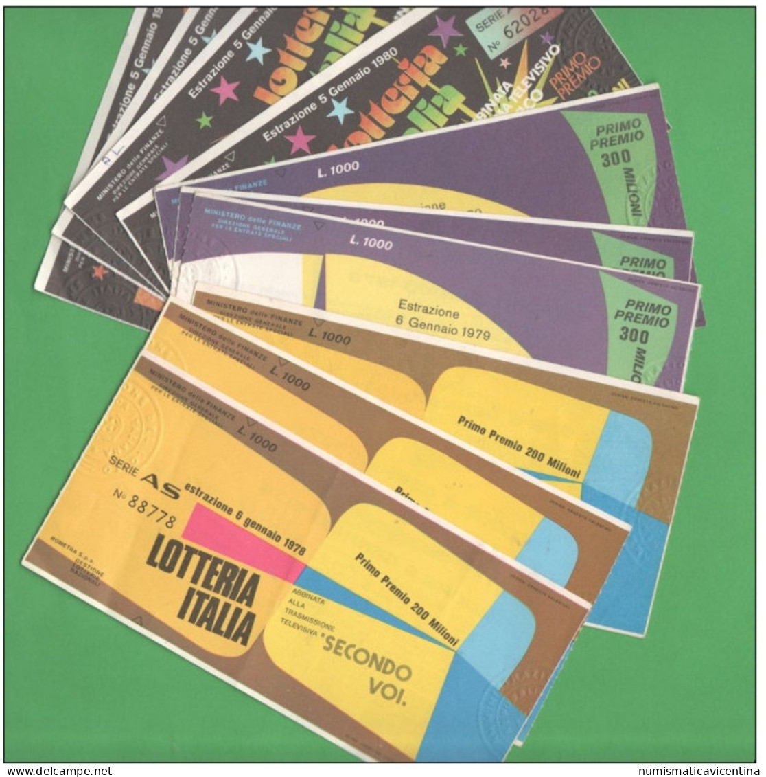 Biglietti Lotteria Italia 1978 - 1979 - 1980 Lottery Tickets  Loterie Lotto 10 Biglietti - Billetes De Lotería