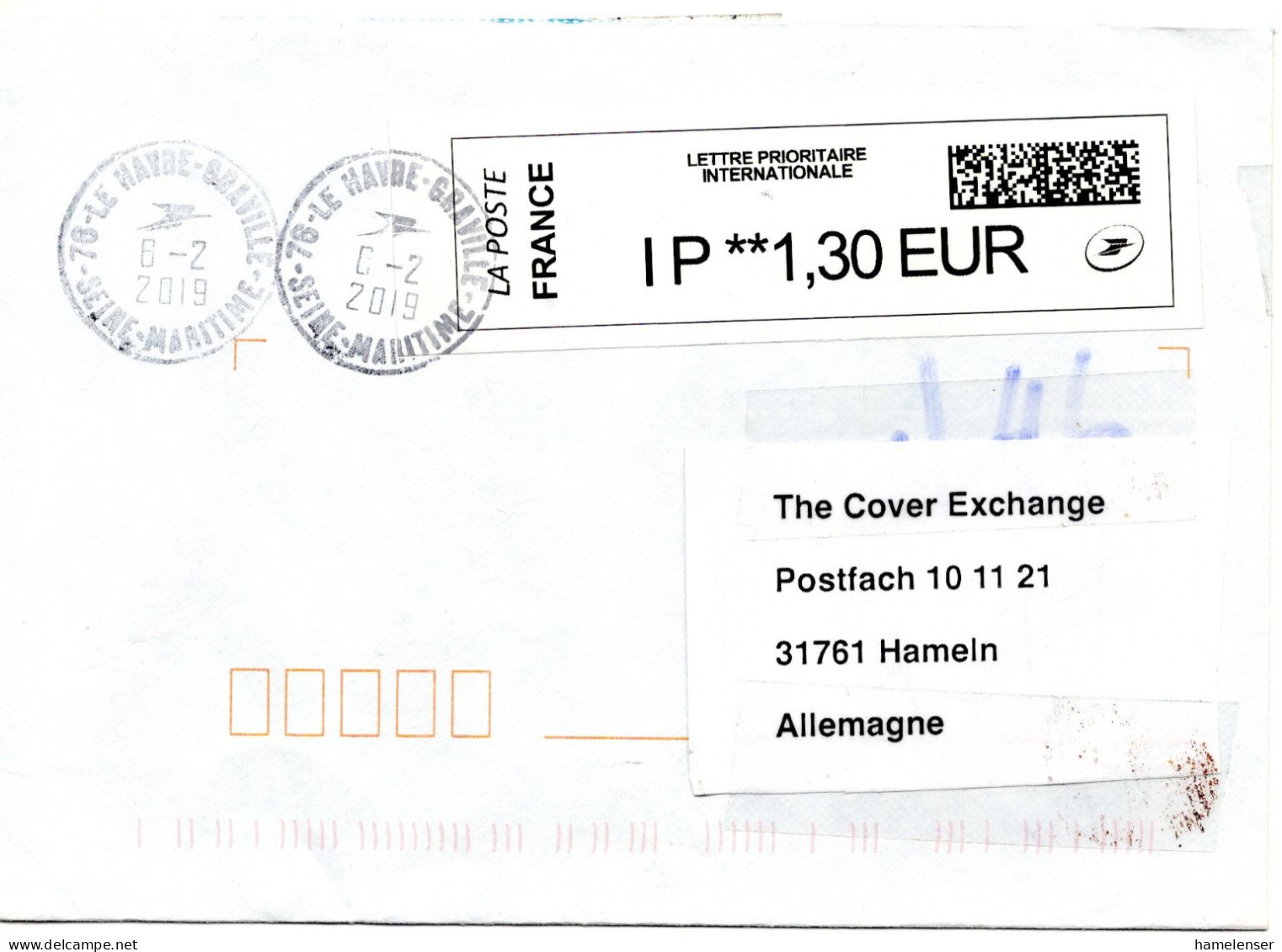 61246 - Frankreich - 2019 - €1,30 ATM EF A Bf LE HAVRE -> Deutschland - Lettres & Documents