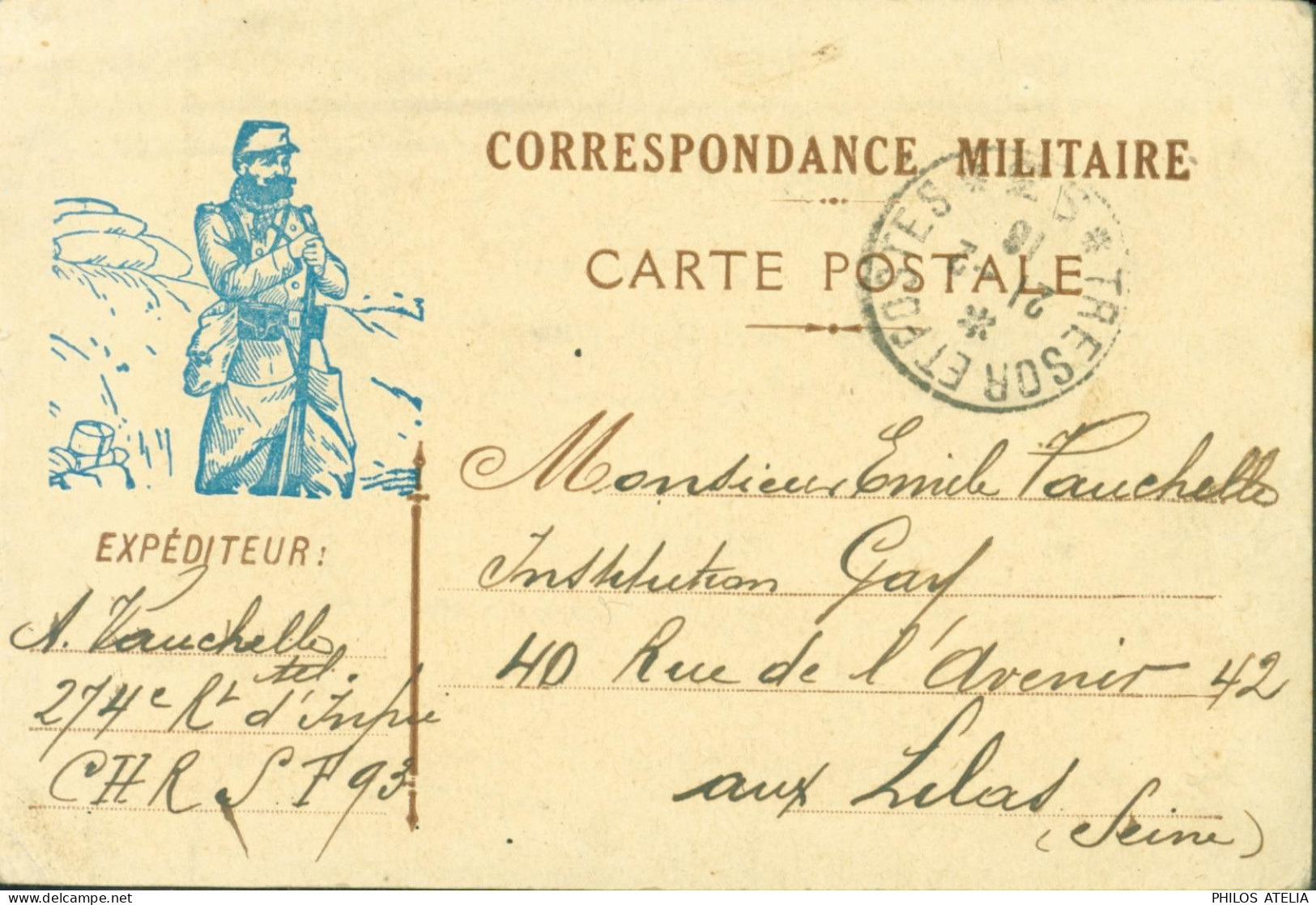 Guerre 14 CP FM Franchise Militaire Soldat Poilu CAD Trésor Et Postes SP 93 21 2 1916 - Oorlog 1914-18