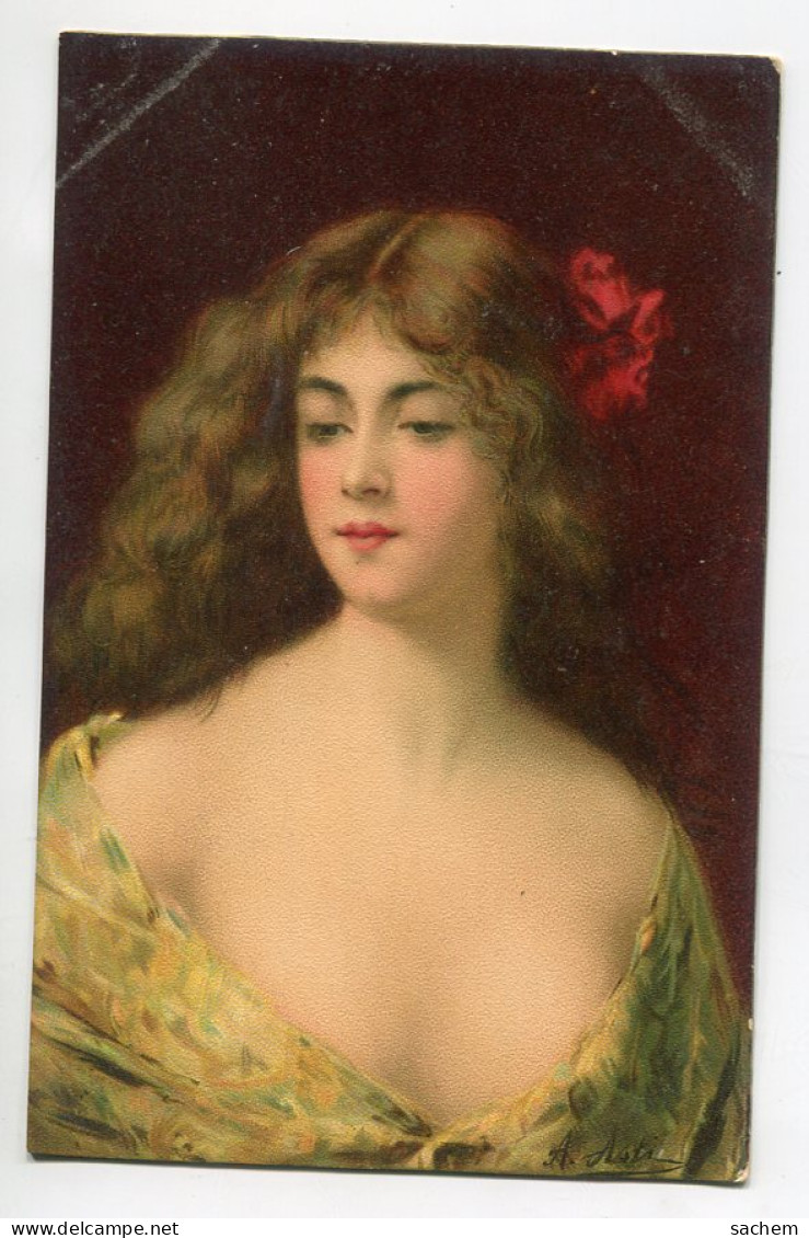 ILLUSTRATEUR A ASTI Série 1292 K .F Edit Kunzli Paris  Jeune Femme Chevelure Rousse Fleur Rouge  écrite 1910 D02 2023 - Asti