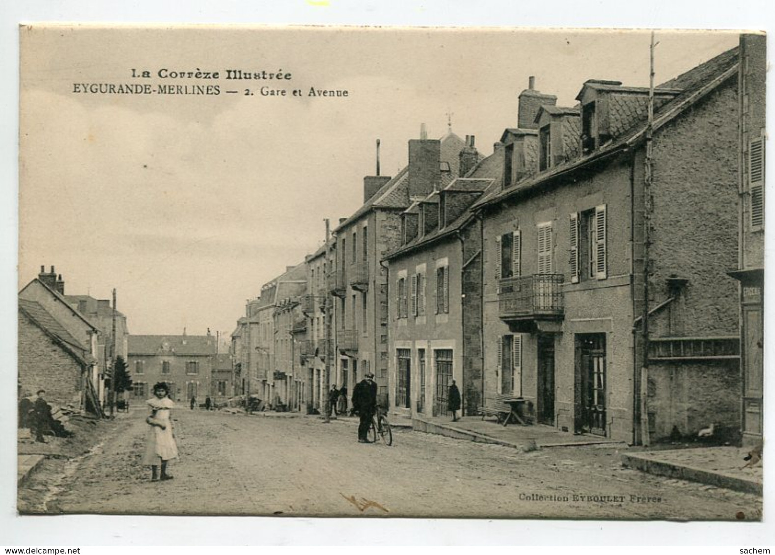 19 EYGURANDES MERLINES La Gare Et Avenue Fillette Et Cycliste 1910 Coll Eyboullet Freres 2- La Corrèze Illust   D04 2023 - Eygurande