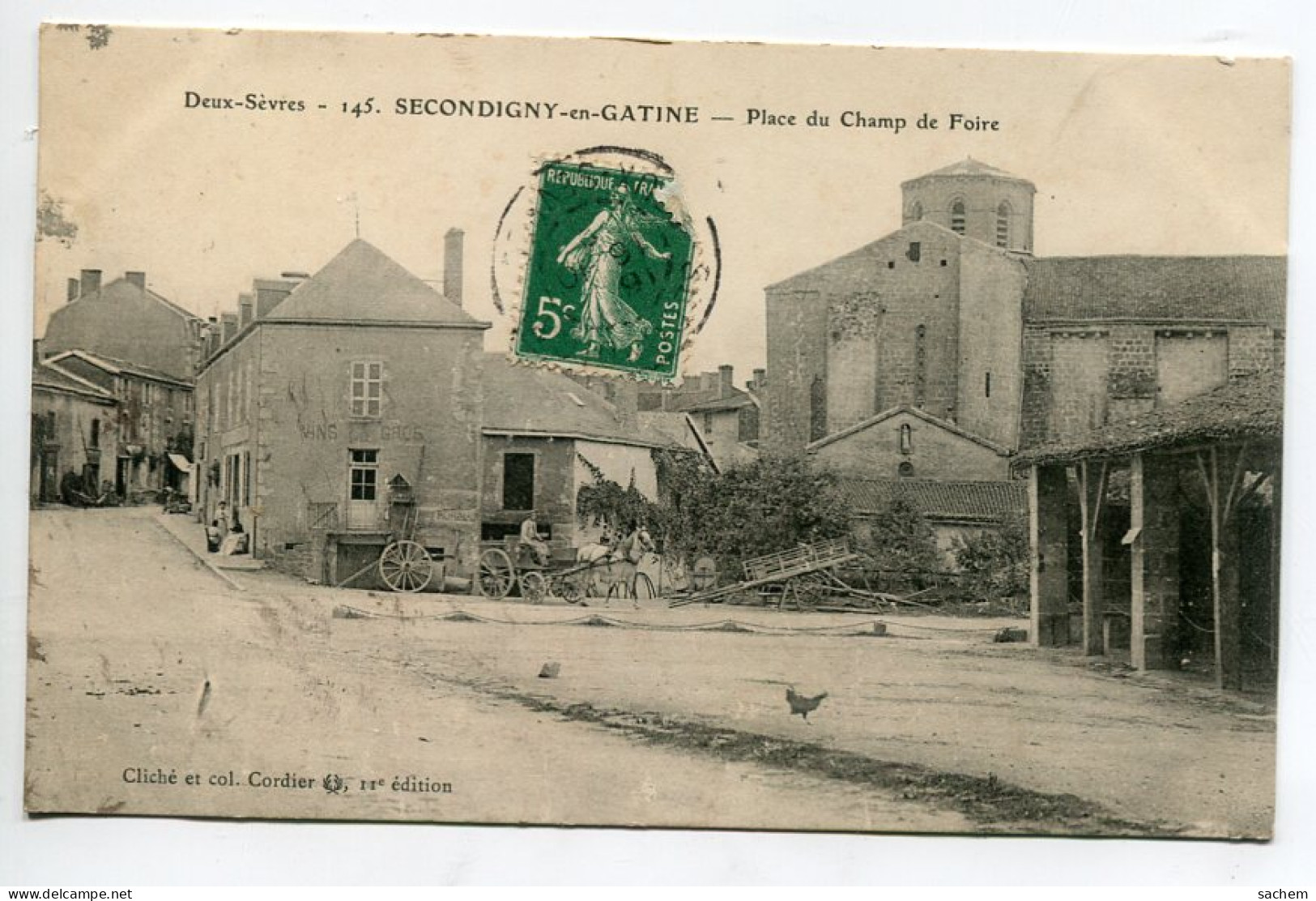 79 SECONDIGNY En GATINE PLace Du Champ De Foire Cariole Cheval Halles  1910 Timb  Edit Cordier  No 145   D04 2023 - Secondigny