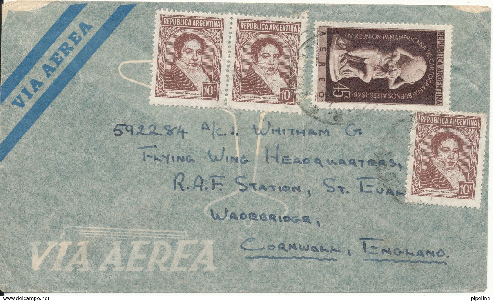 Argentina Air Mail Cover Sent To R.A.F. Station Cornwall England - Airmail