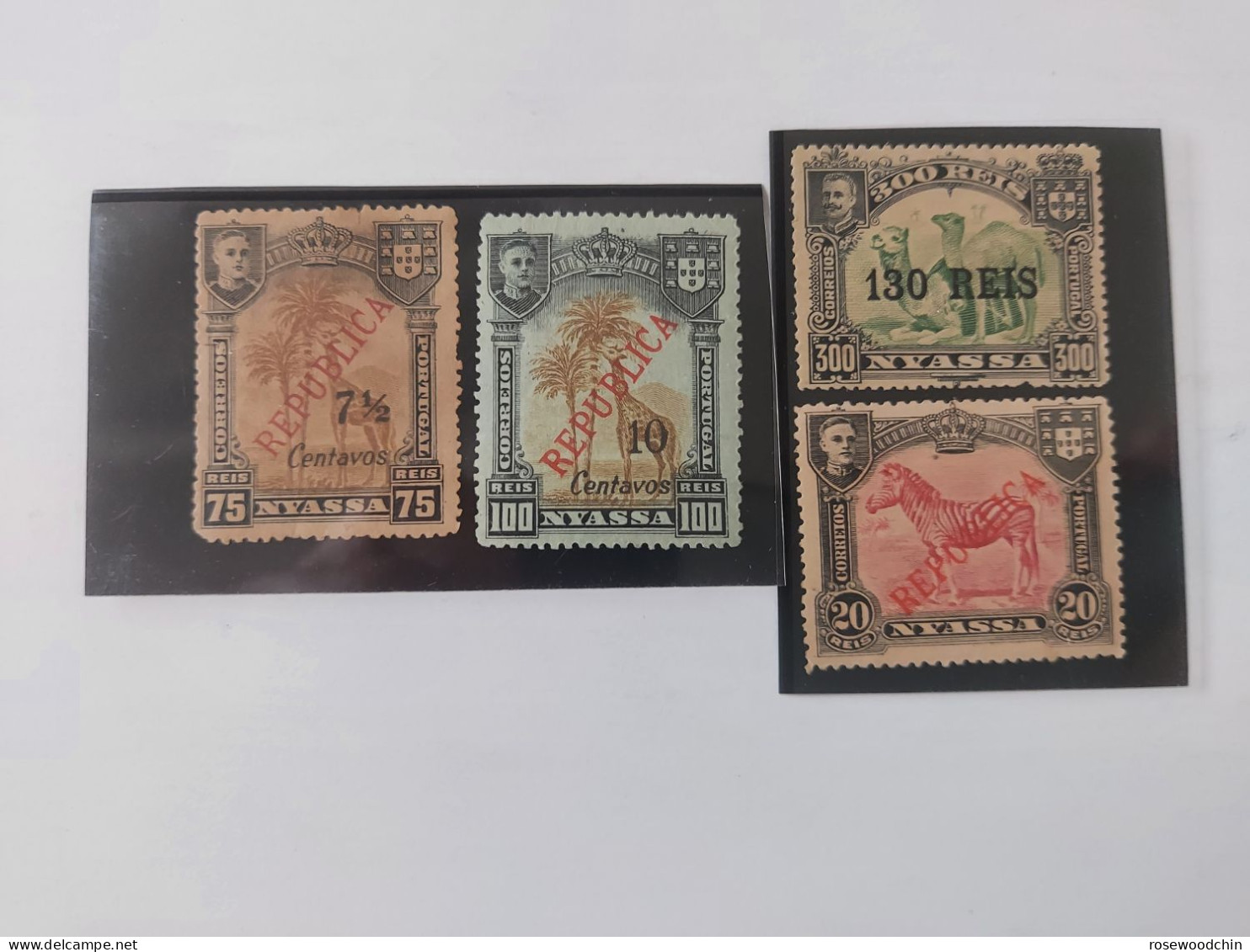 Lot Of 4vs Rare Nyassa / Portugal Overprint 130 REIS Fine Used Stamp (S-188) Unhinged - Nuevos