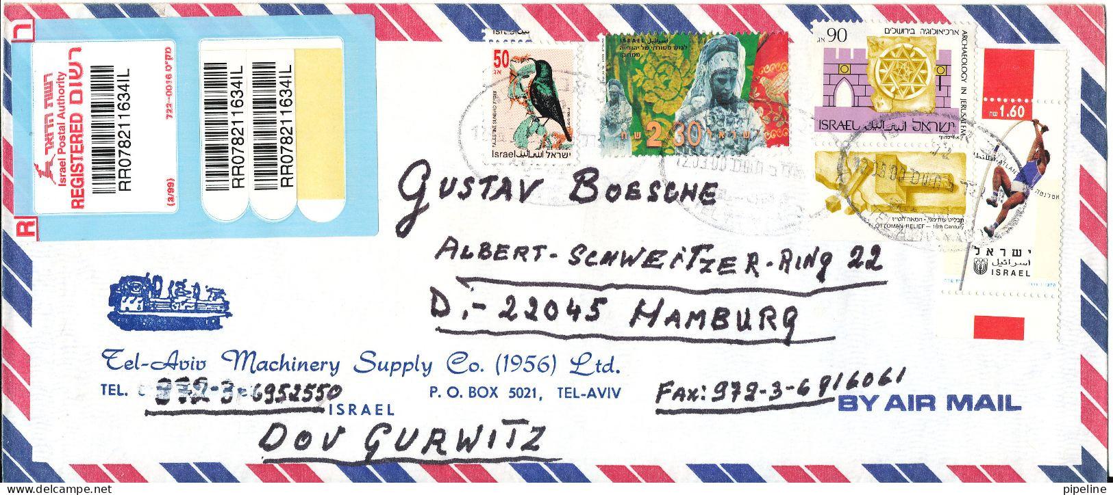 Israel Registered Air Mail Cover Sent To Germany 12-3-2000 - Luchtpost
