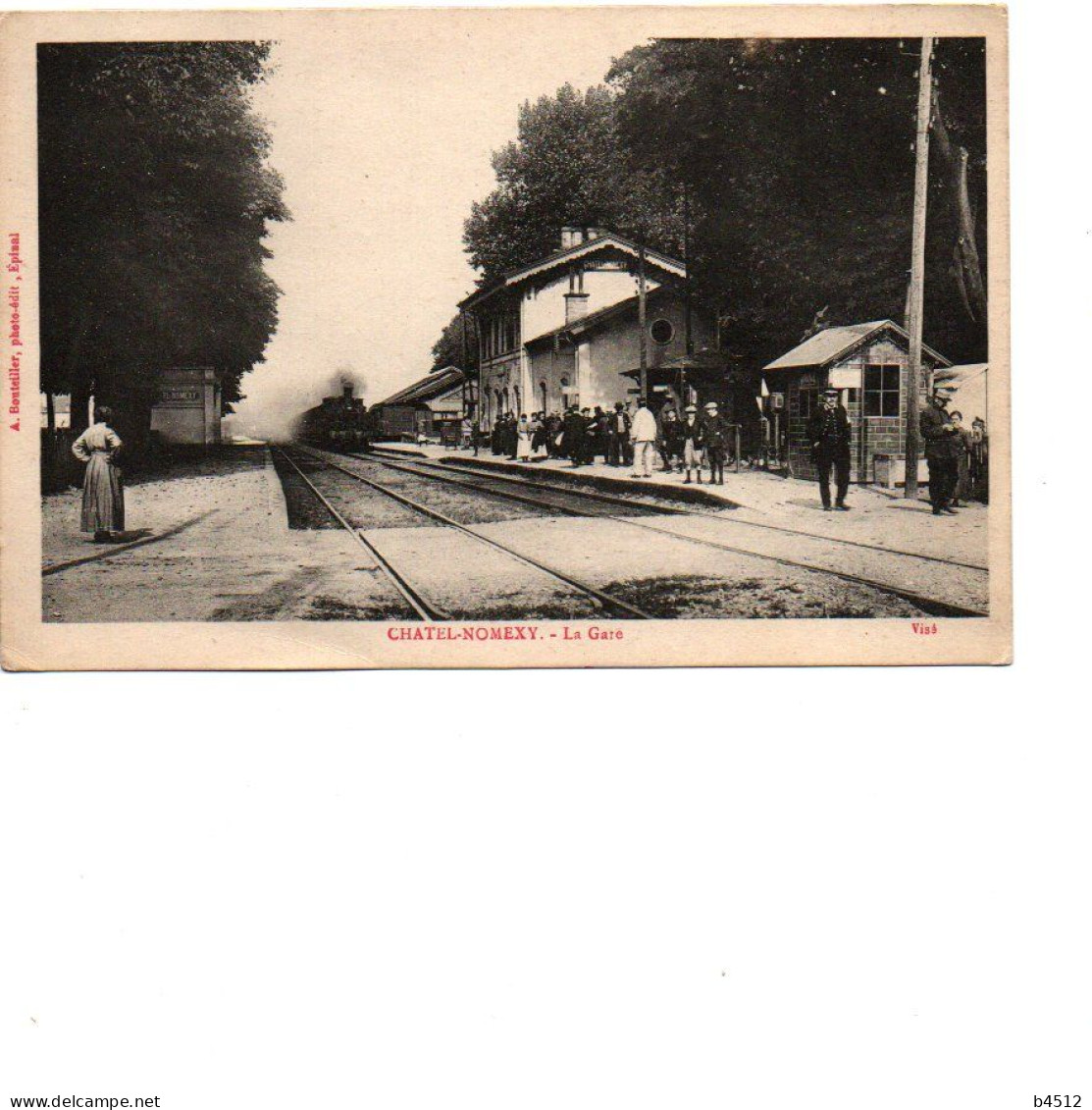 88 CHATEL NOMEXY La Gare , Arrivée Du Train ,chef De Gare Sur Le Quai Avec Voyageurs , édition Bouteiller - Nomexy