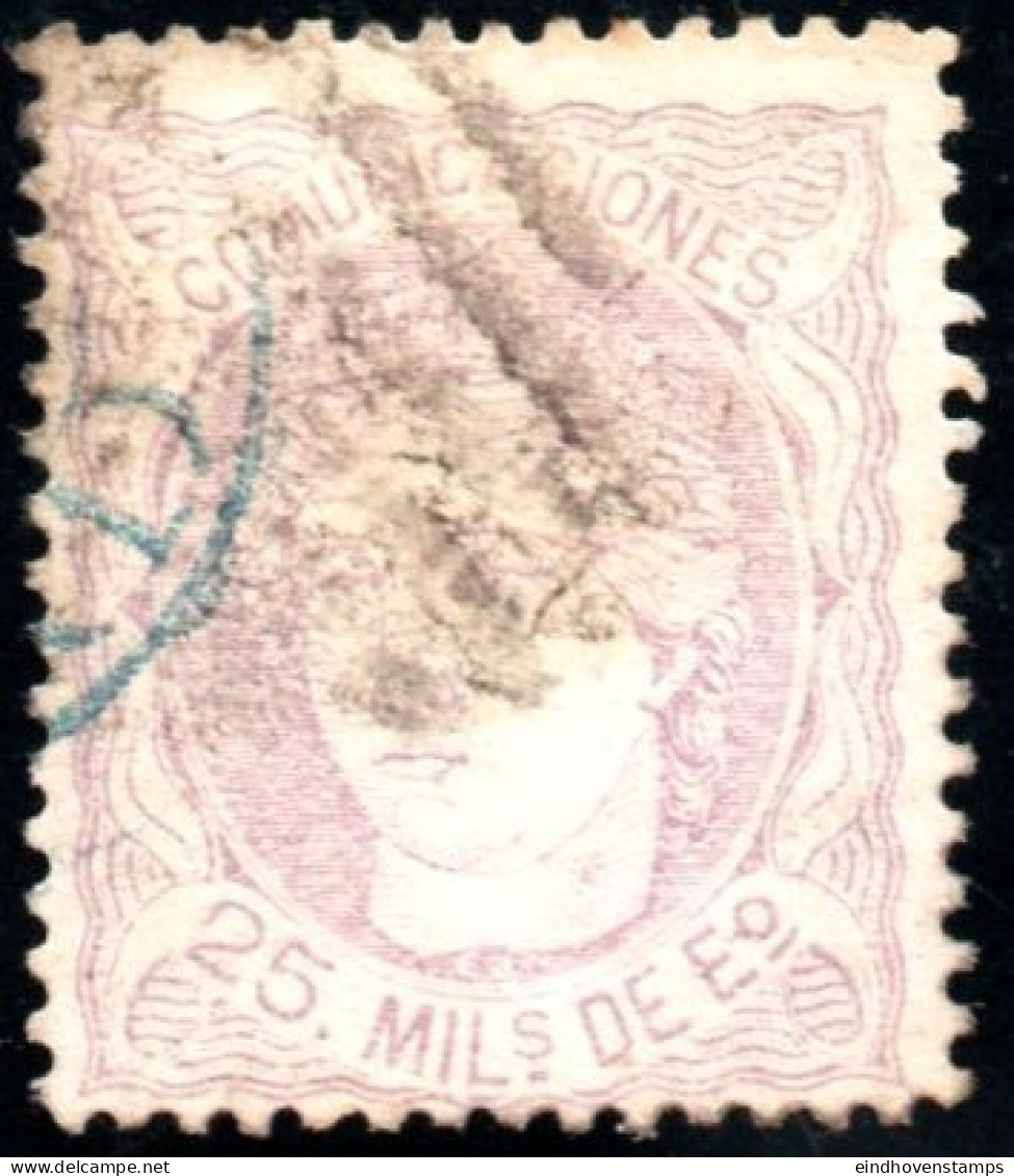 Spain 1870 Hispania 25 Mill Cancelled - Used Stamps