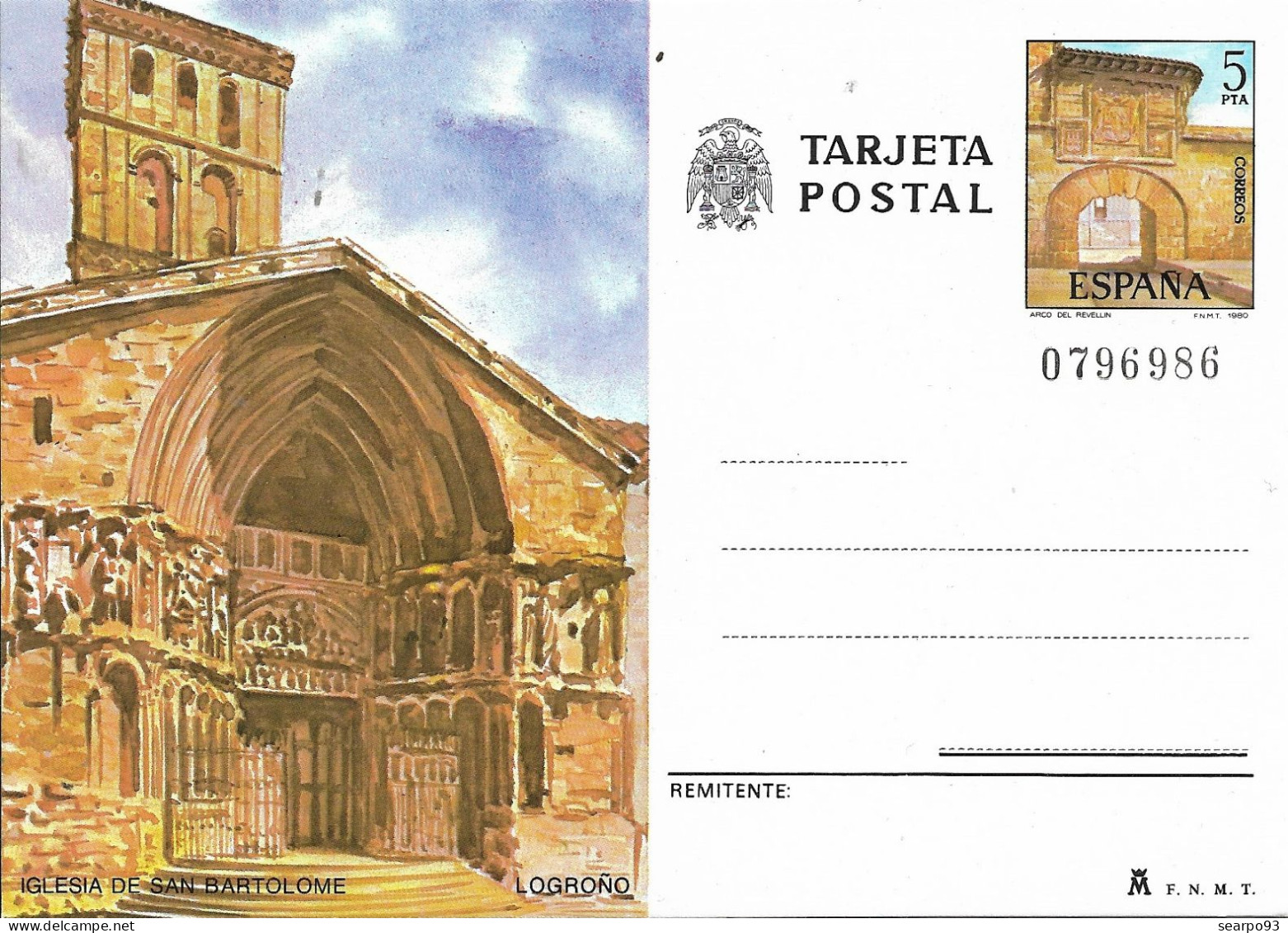 SPAIN. POSTAL STATIONERY. SAN BARTOLOME CHURCH. LOGROÑO - 1931-....