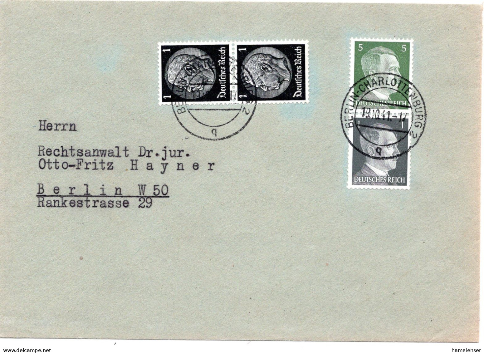 61281 - Deutsches Reich - 1941 - 5+1Pfg Hitler Zdr MiF A OrtsBf BERLIN - Zusammendrucke