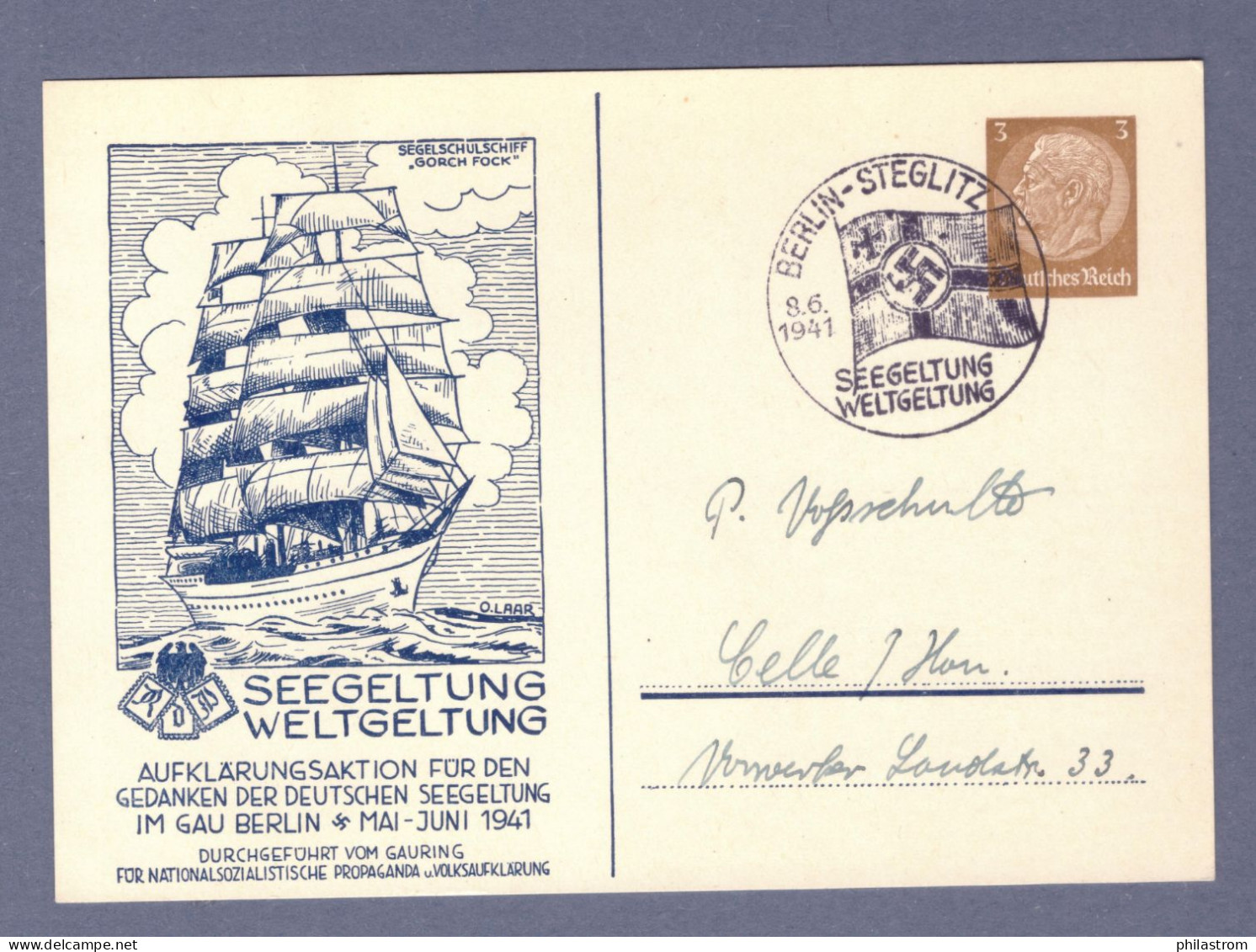 DR  Privatganzsache PP 122 C 113 - SST Seegeltung Weltgeltung - Berlin-Steglitz 8.6.41 (3198AGH-028) - Private Postal Stationery