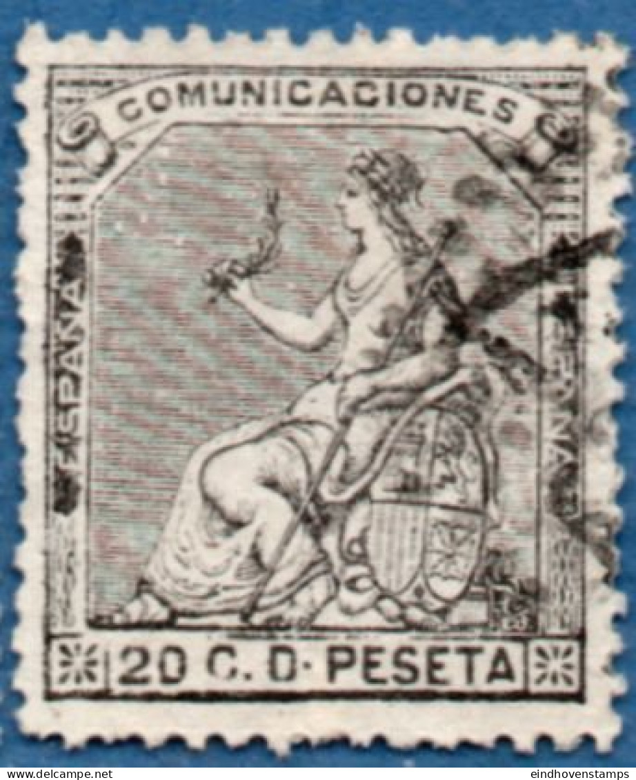 Spain 1873 Hispania Sitting 20 C Cancelled - Oblitérés