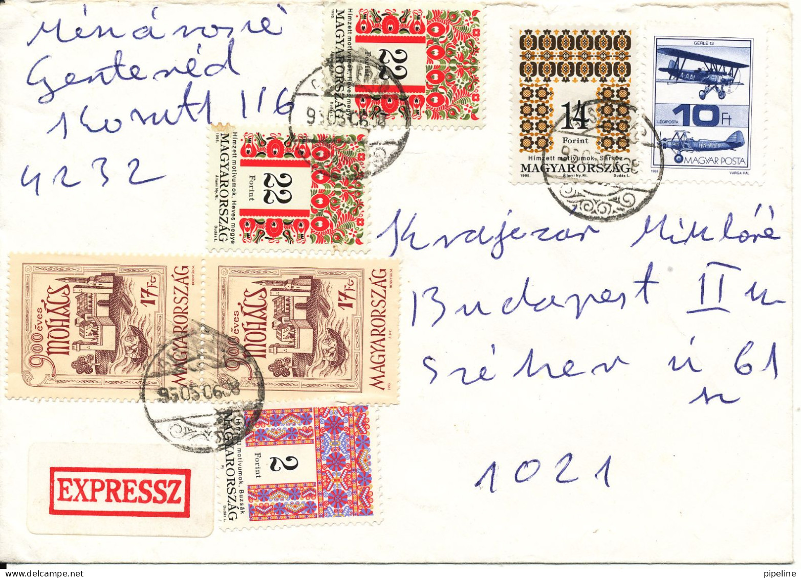 Hungary Express Cover Sent To Budapest 6-5-1995 With A Lot Of Stamps - Lettres & Documents