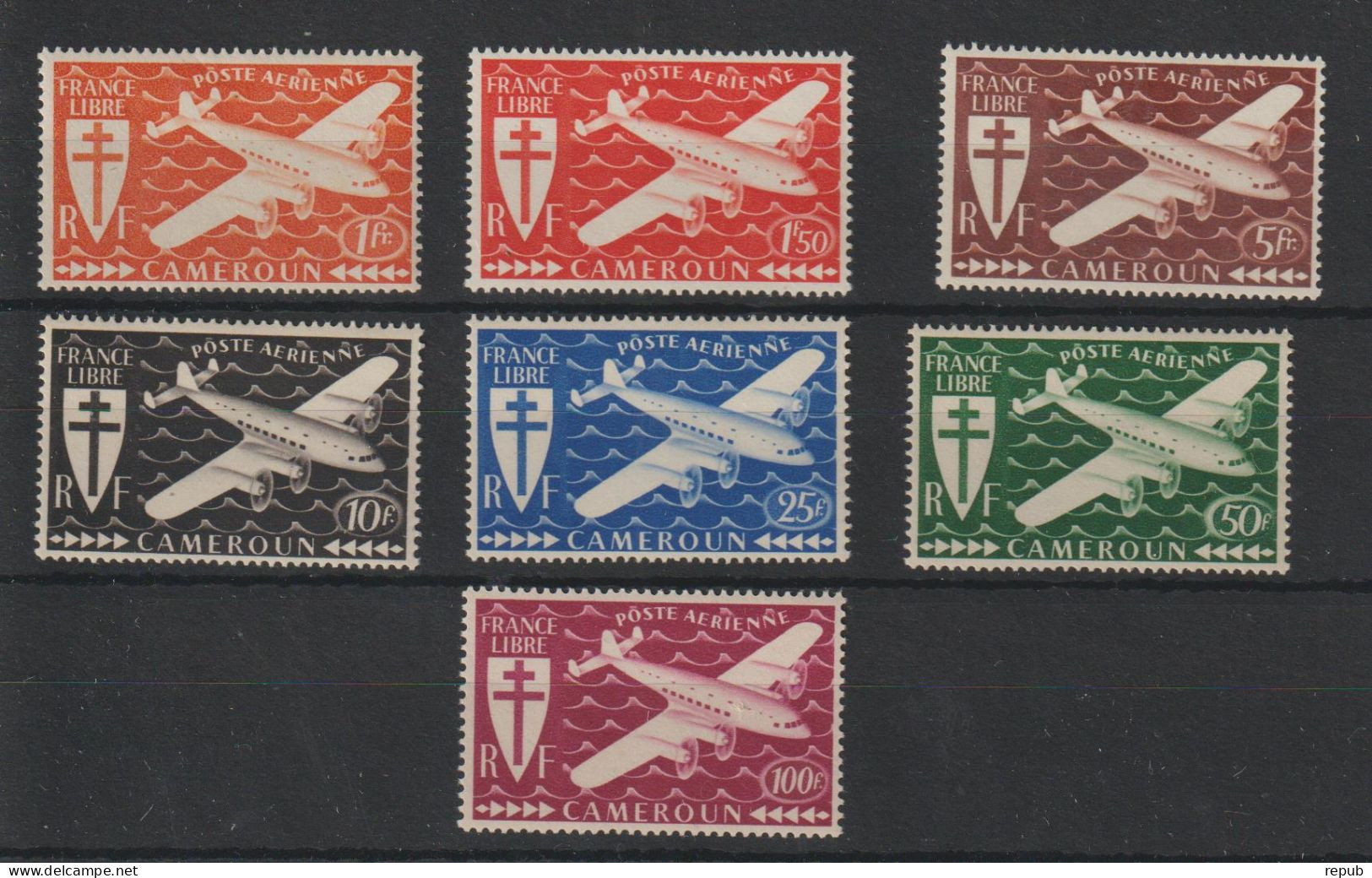 Cameroun 1942 Série France Libre PA 12-18, 7 Val ** MNH - Poste Aérienne