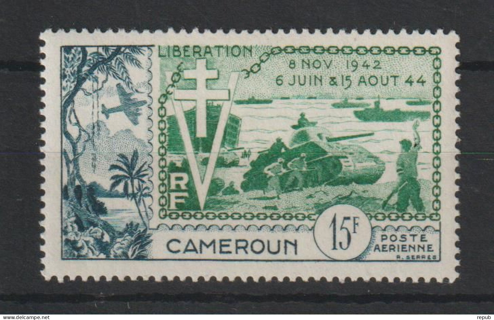 Cameroun 1954 Libération PA 44, 1 Val * Charnière MH - Poste Aérienne