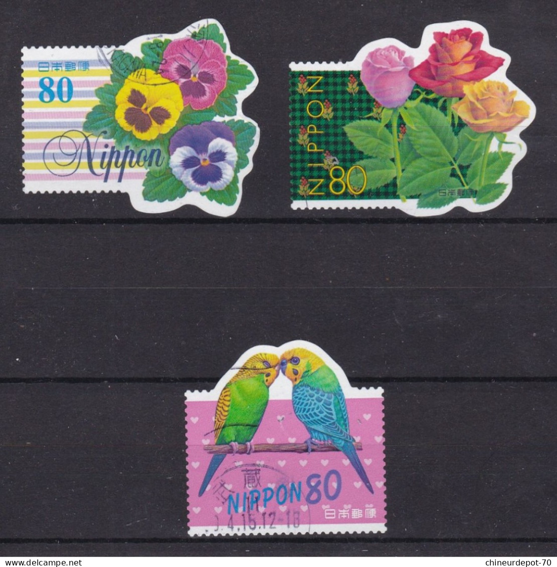 NIPPON JAPPON JAPAN  FLEURS FLOWERS PEROQUETS OISEAUX - Usados