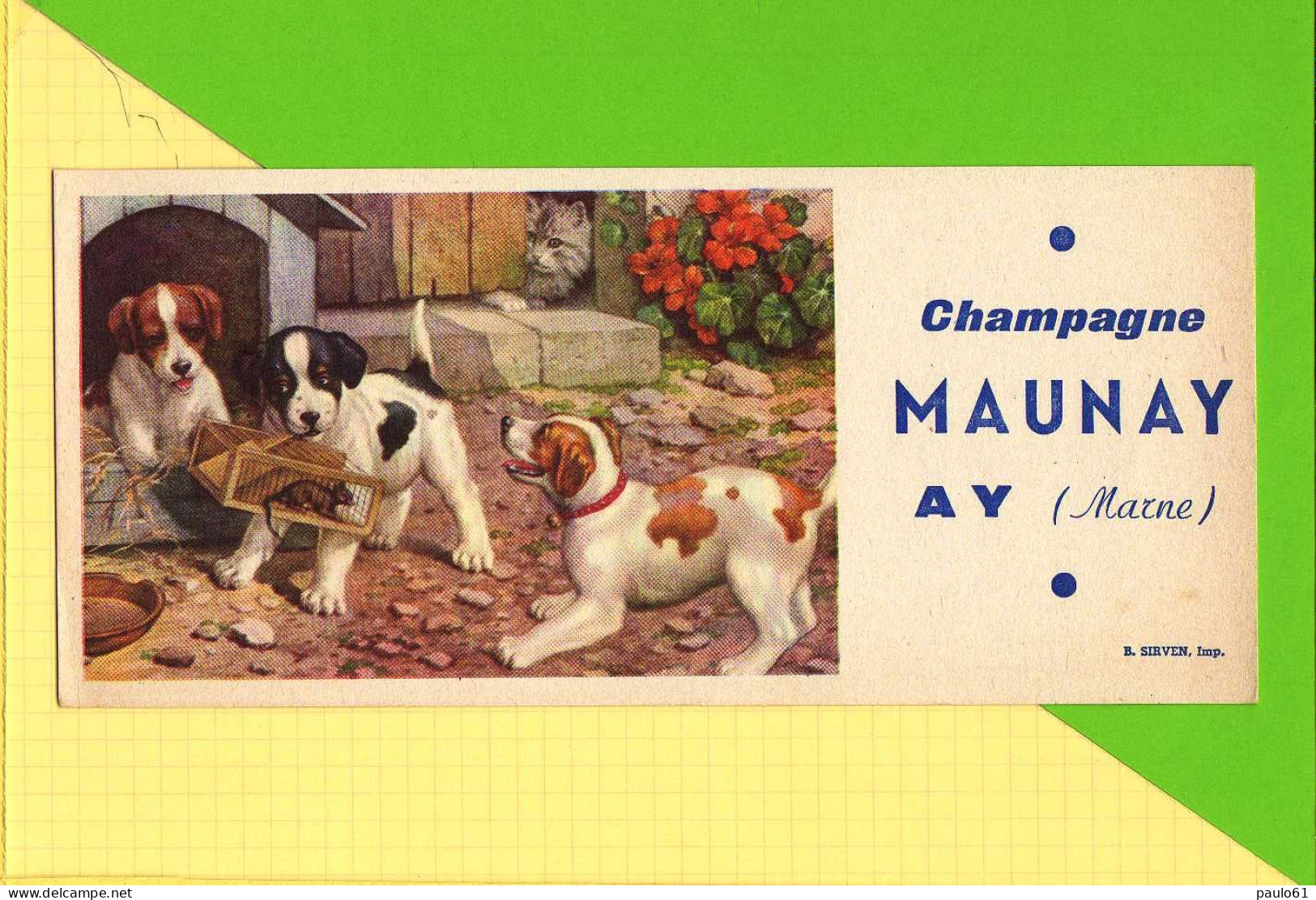 BUVARD & Blotting Paper : Champagne MAUNAY AY : Chien Chat Souris - Produits Ménagers