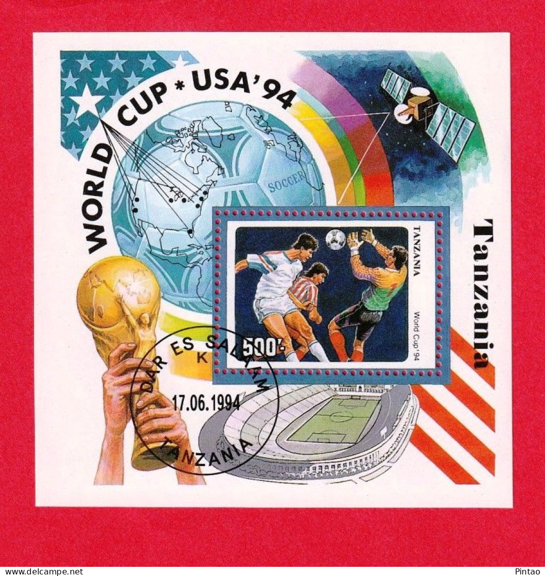 DPT1304v10r- TANZÂNIA 1994- CTO (MUNDIAL DE FUTEBOL EUA' 94)_ X10 - 1994 – Estados Unidos