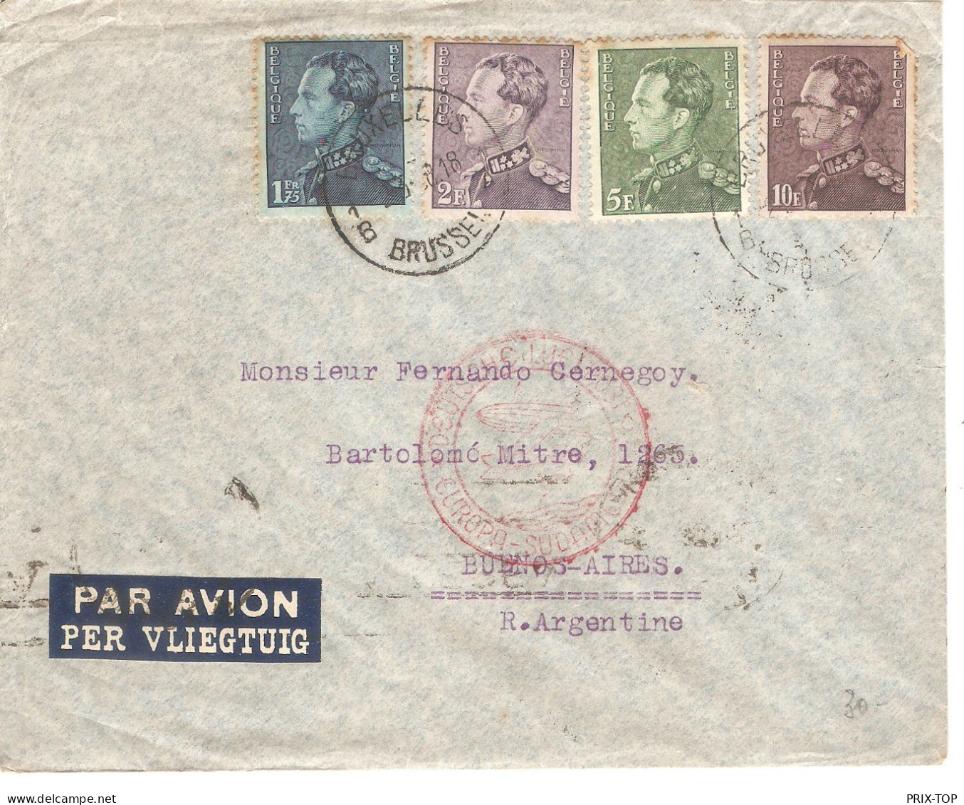 L.PA BXL  1938 Poortman 430-431-433-434  Vers Buenos Aires (Argentina) Via Lufthansa C.d'arrivée - Lettres & Documents