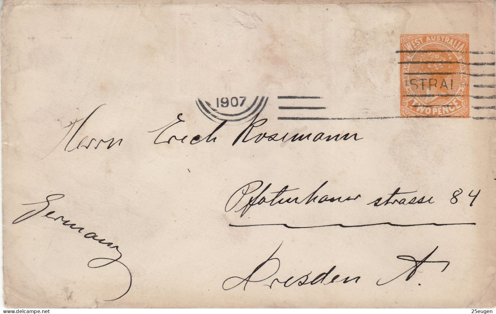 WESTERN AUSTRALIA 1907 LETTER SENT TO DRESDEN - Briefe U. Dokumente