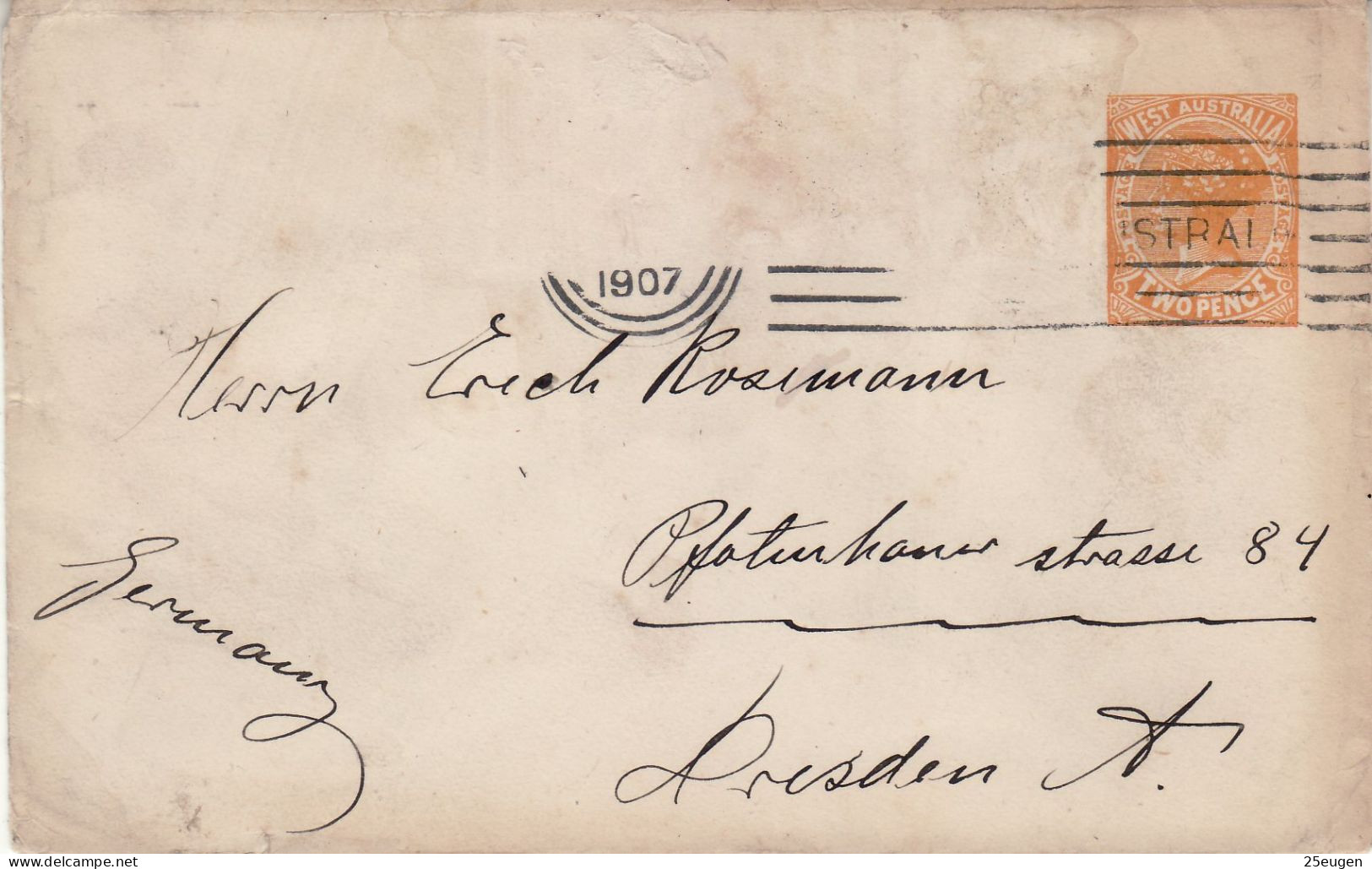 WESTERN AUSTRALIA 1907 LETTER SENT TO DRESDEN - Cartas & Documentos