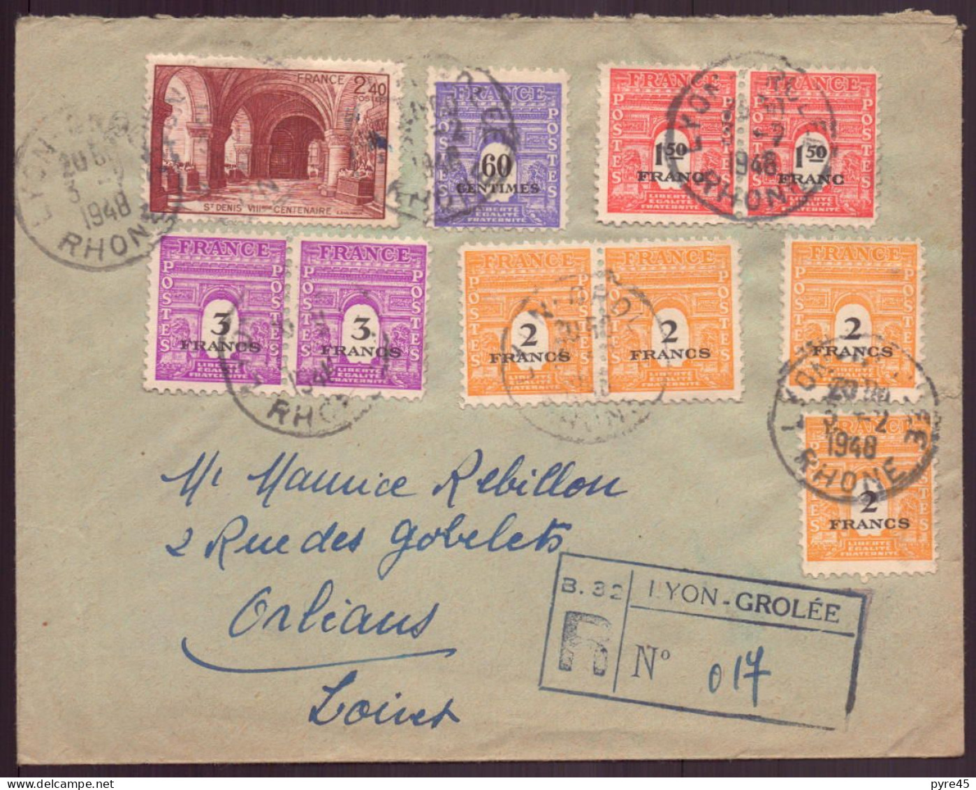 France, Enveloppe 3 Février 1948 De Lyon Pour Orléans - Altri & Non Classificati