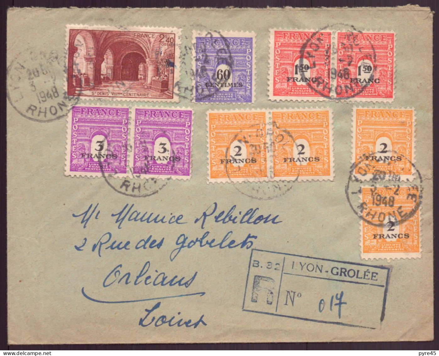 France, Enveloppe 3 Février 1948 De Lyon Pour Orléans - Autres & Non Classés