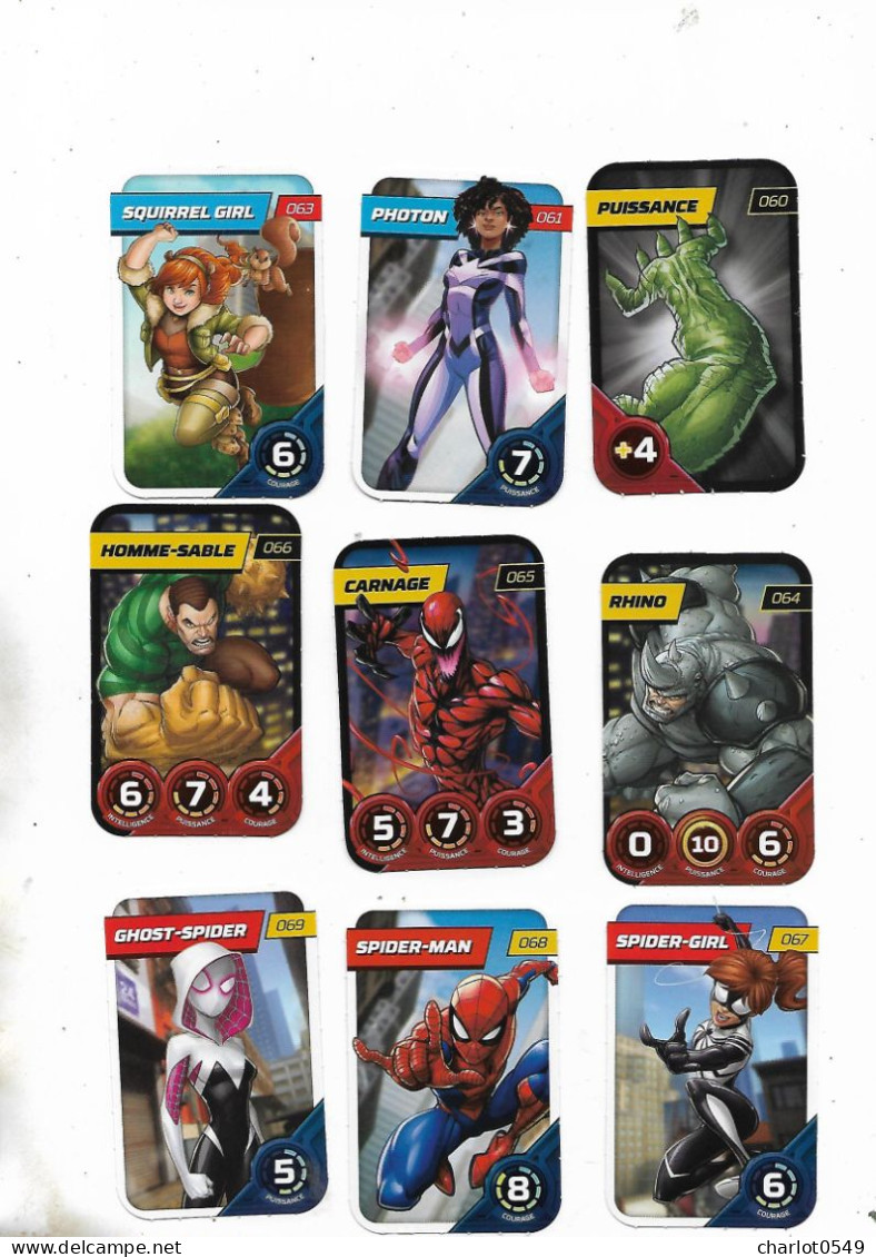 9 Cartes Marvel No 60.61.63.64.65.66.67.68.69 - Otros & Sin Clasificación