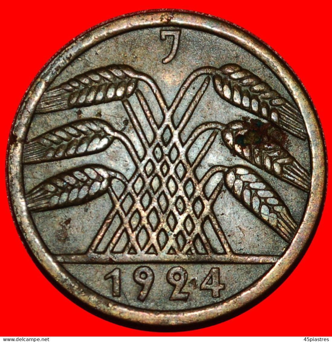 * PYRAMID OF WHEAT (1923-1925): GERMANY  50 RENTENPFENNIGS 1924J UNCOMMON HAMBURG! WEIMAR · LOW START ·  NO RESERVE! - 50 Renten- & 50 Reichspfennig