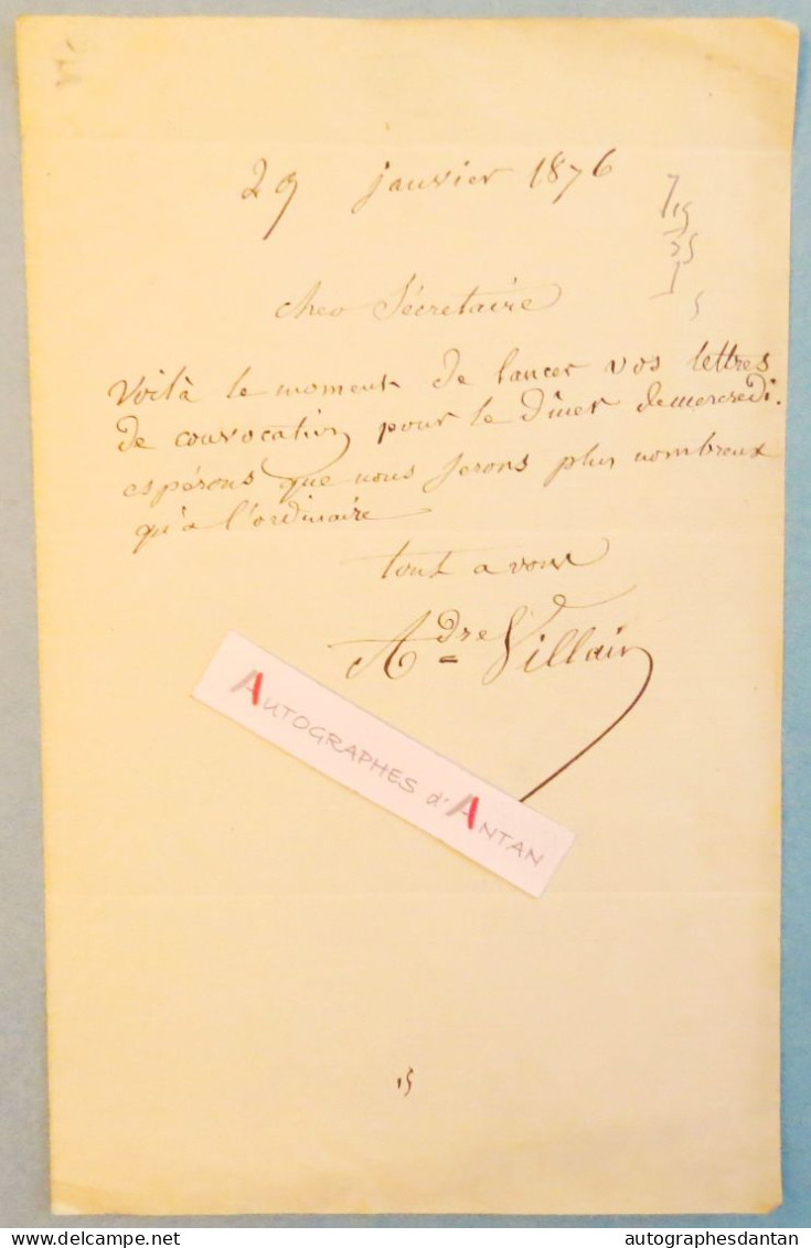 ● L.A.S 1876 André VILLAIN Peintre - Convocation Pour Un Diner - Lettre Autographe LAS - Schilders & Beeldhouwers