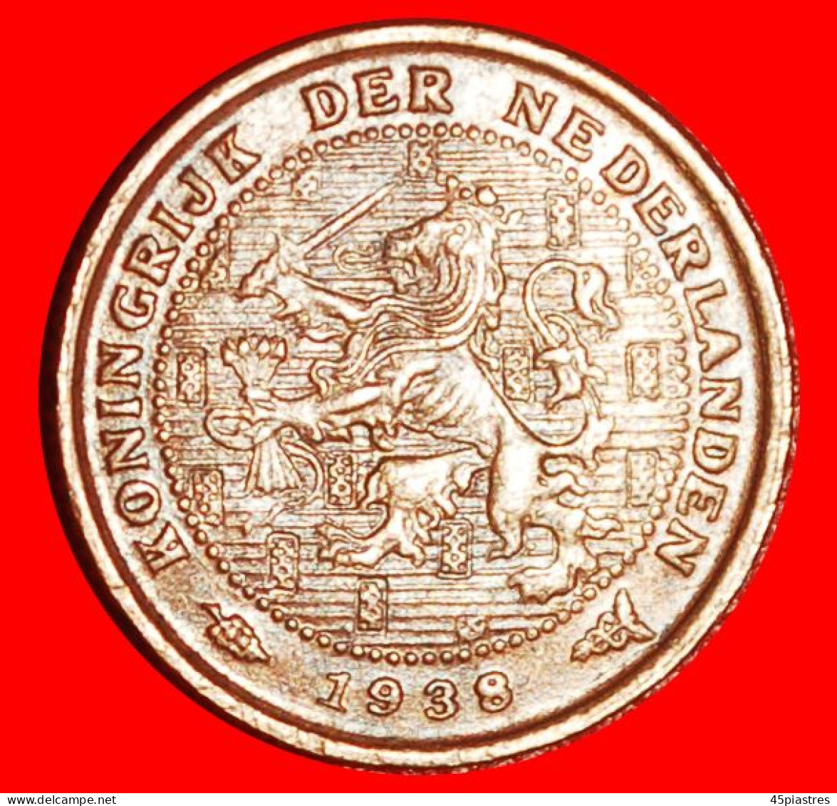 * RAMPANT LION (1909-1940): NETHERLANDS  1/2 CENT 1938! WILHELMINA (1890-1948)! · LOW START ·  NO RESERVE! - 0.5 Cent