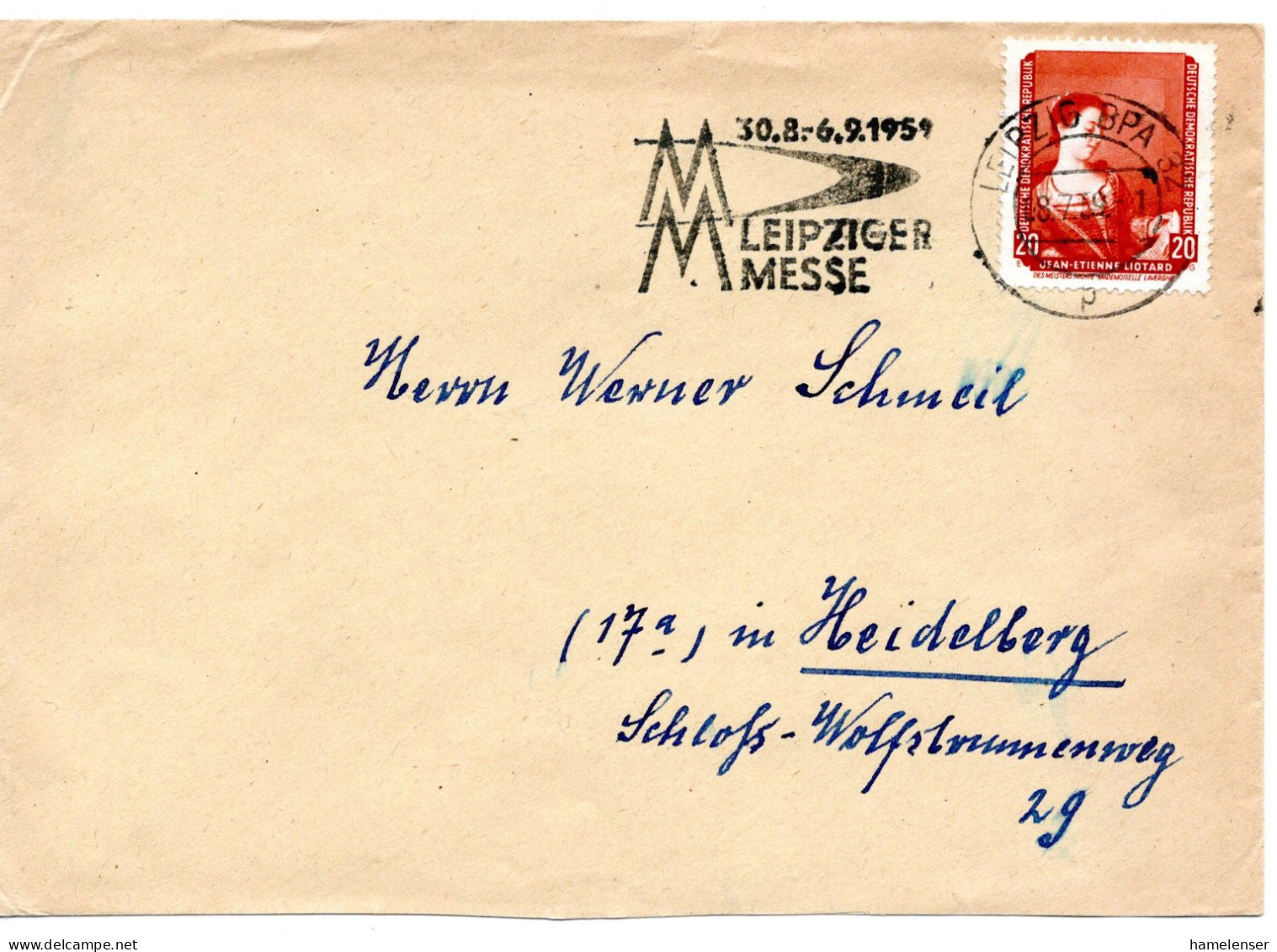 61343 - DDR - 1959 - 20Pfg Gemaelde A Bf LEIPZIG - ... LEIPZIGER MESSE -> Westdeutschland - Cartas & Documentos