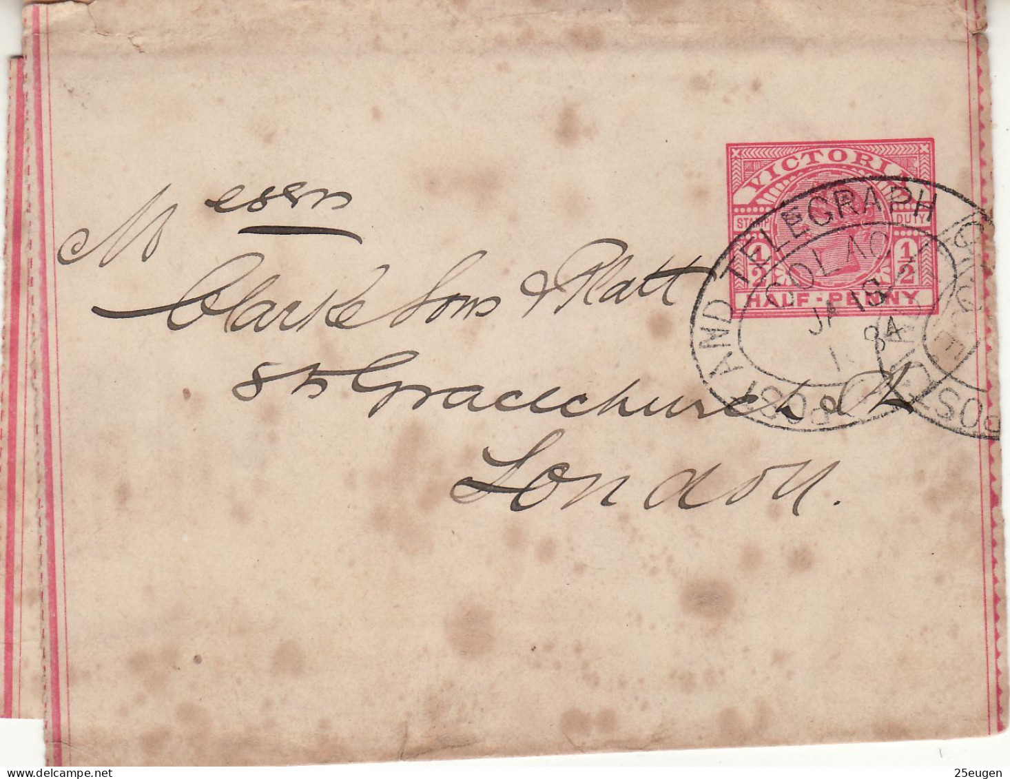 VICTORIA 1894  WRAPPER SENT TO LONDON - Briefe U. Dokumente