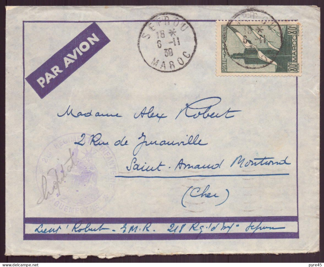 Maroc, Enveloppe Du 6 Novembre 1938 De Sefrou Pour Saint Amand - Autres & Non Classés