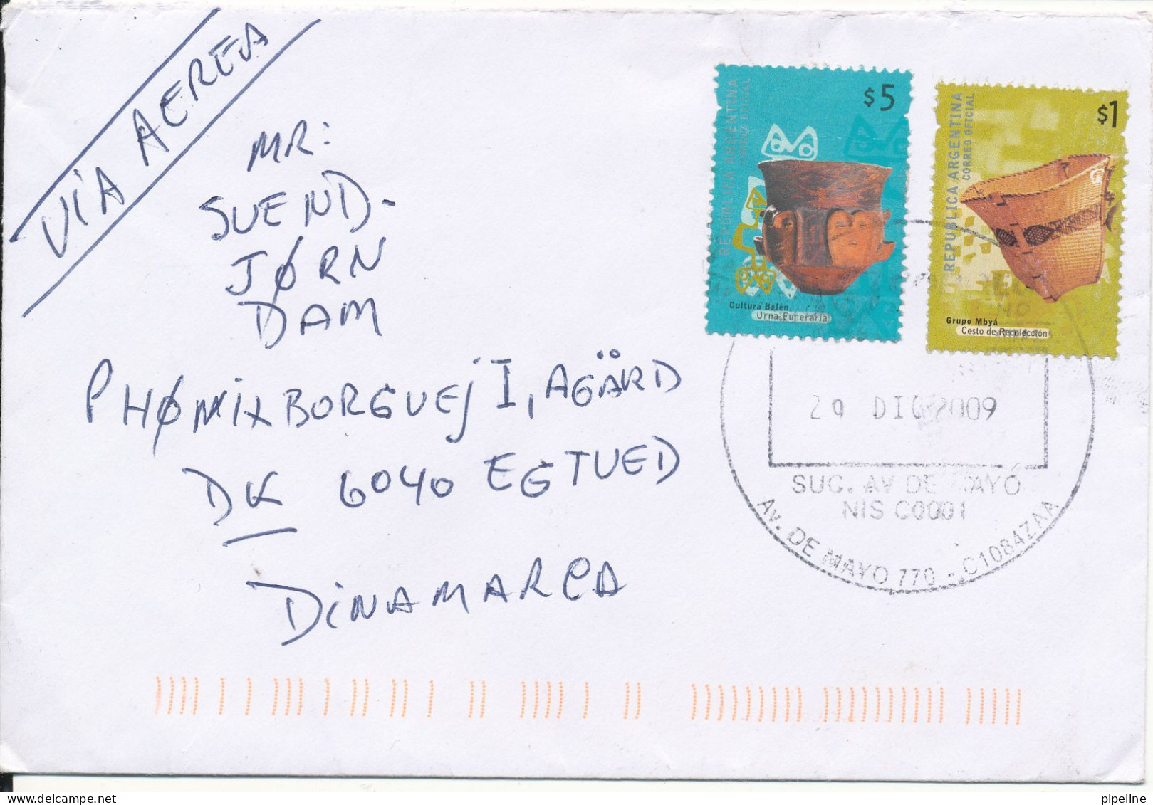 Argentina Cover Sent To Denmark 20-12-2009 - Lettres & Documents