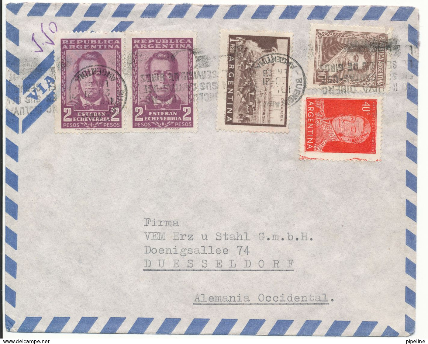 Argentina Air Mail Cover 21-1-1951 Sent To Germany - Airmail