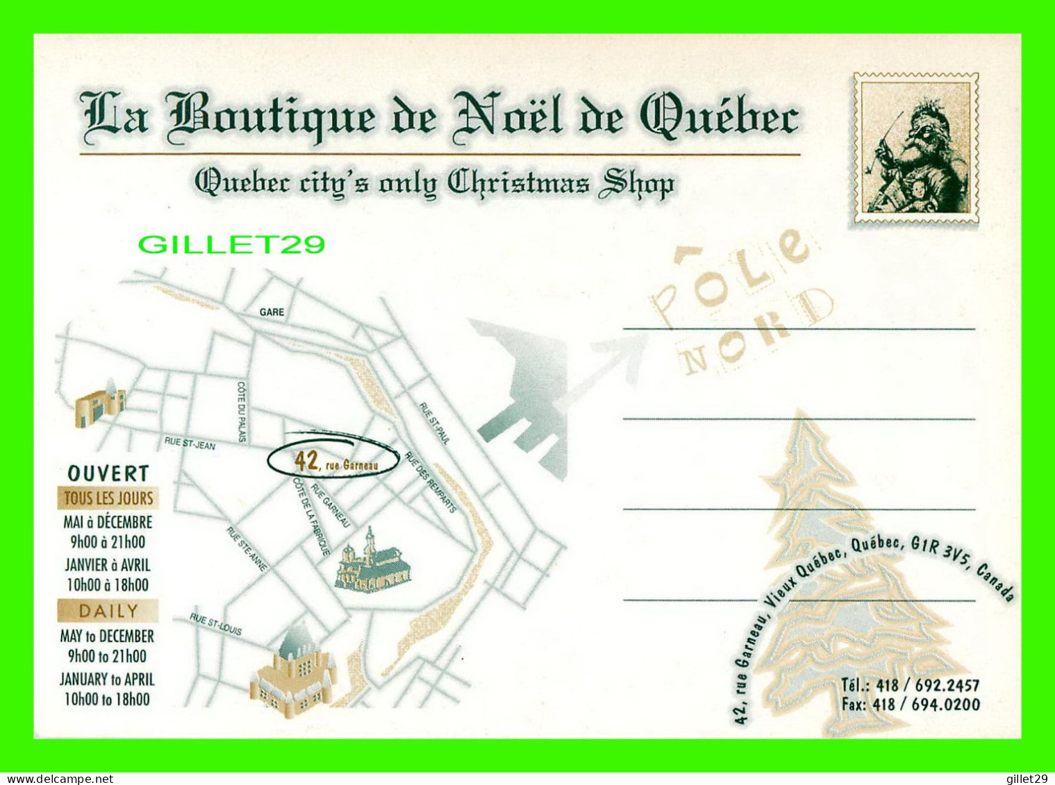 QUÉBEC - LA BOUTIQUE DE NOEL Rue GARNEAU - PÈRE NOEL - BRETON AQUARELLE - - Québec - La Cité